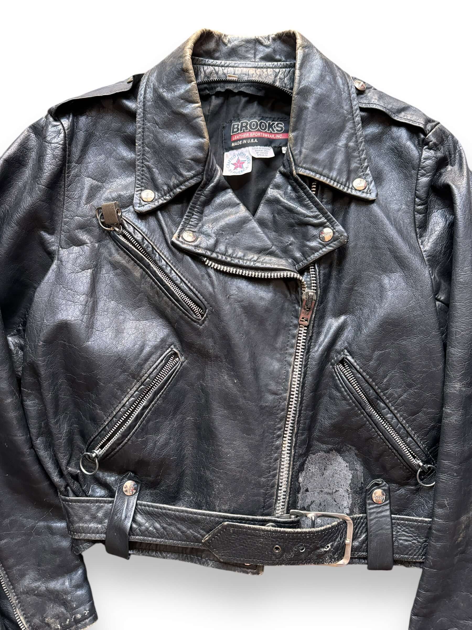 Front Detail on Vintage Brooks Leather Jacket SZ 36