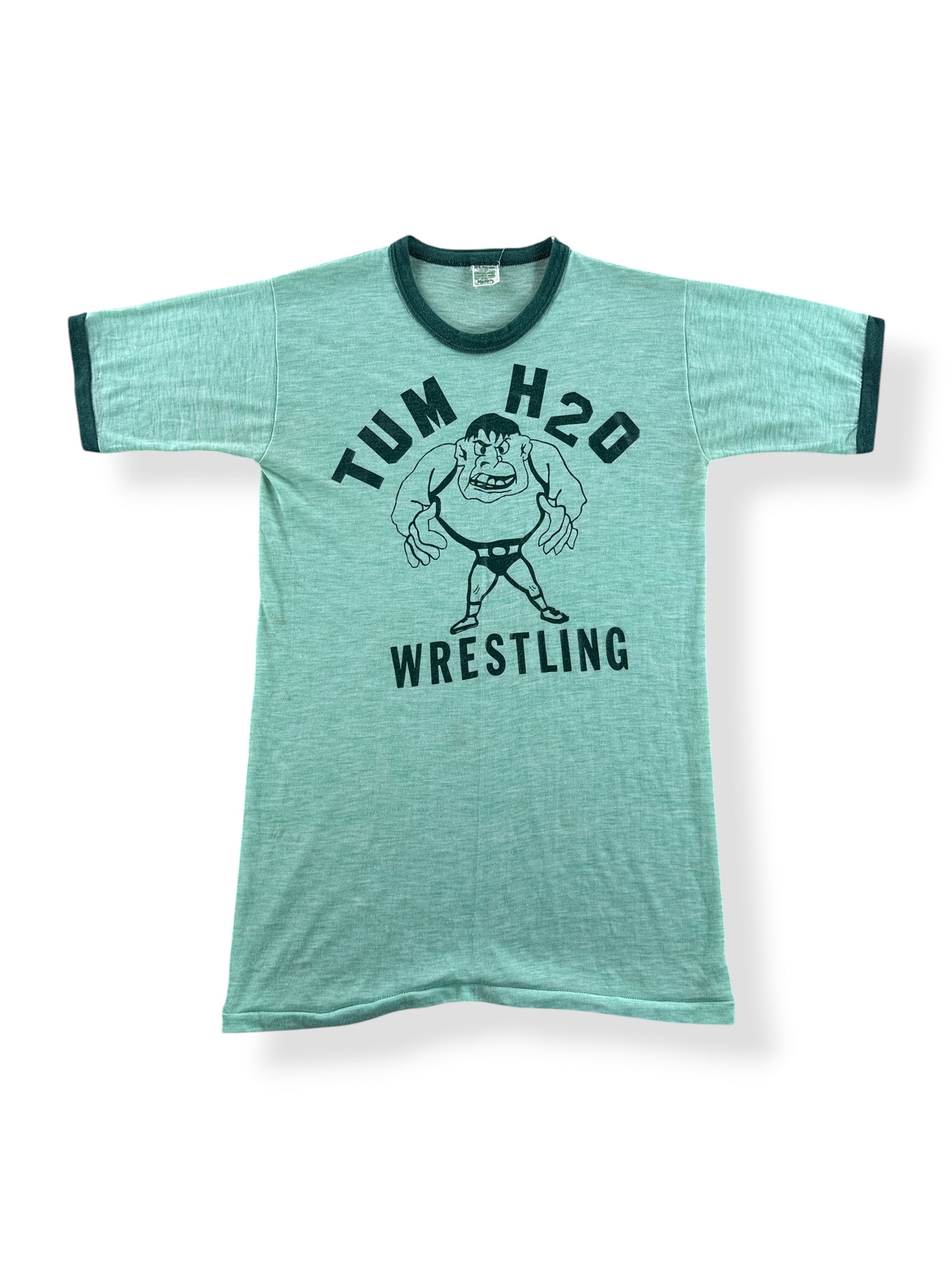 Front of Vintage Tumwater Wrestling Green Ringer Tee SZ M (Fits S)