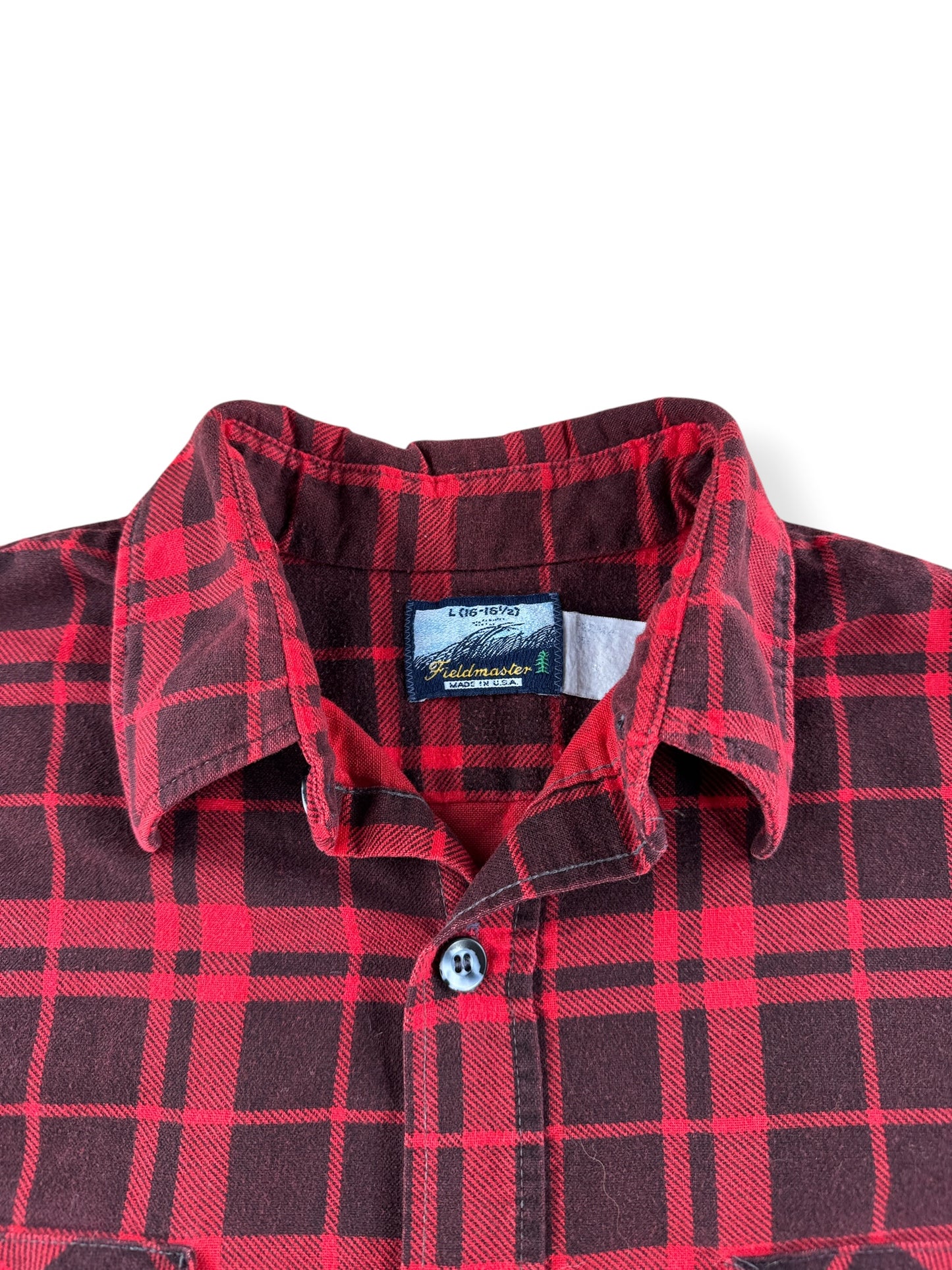 Collar on Vintage 70's Fieldmaster Printed Cotton Flannel Shirt SZ L