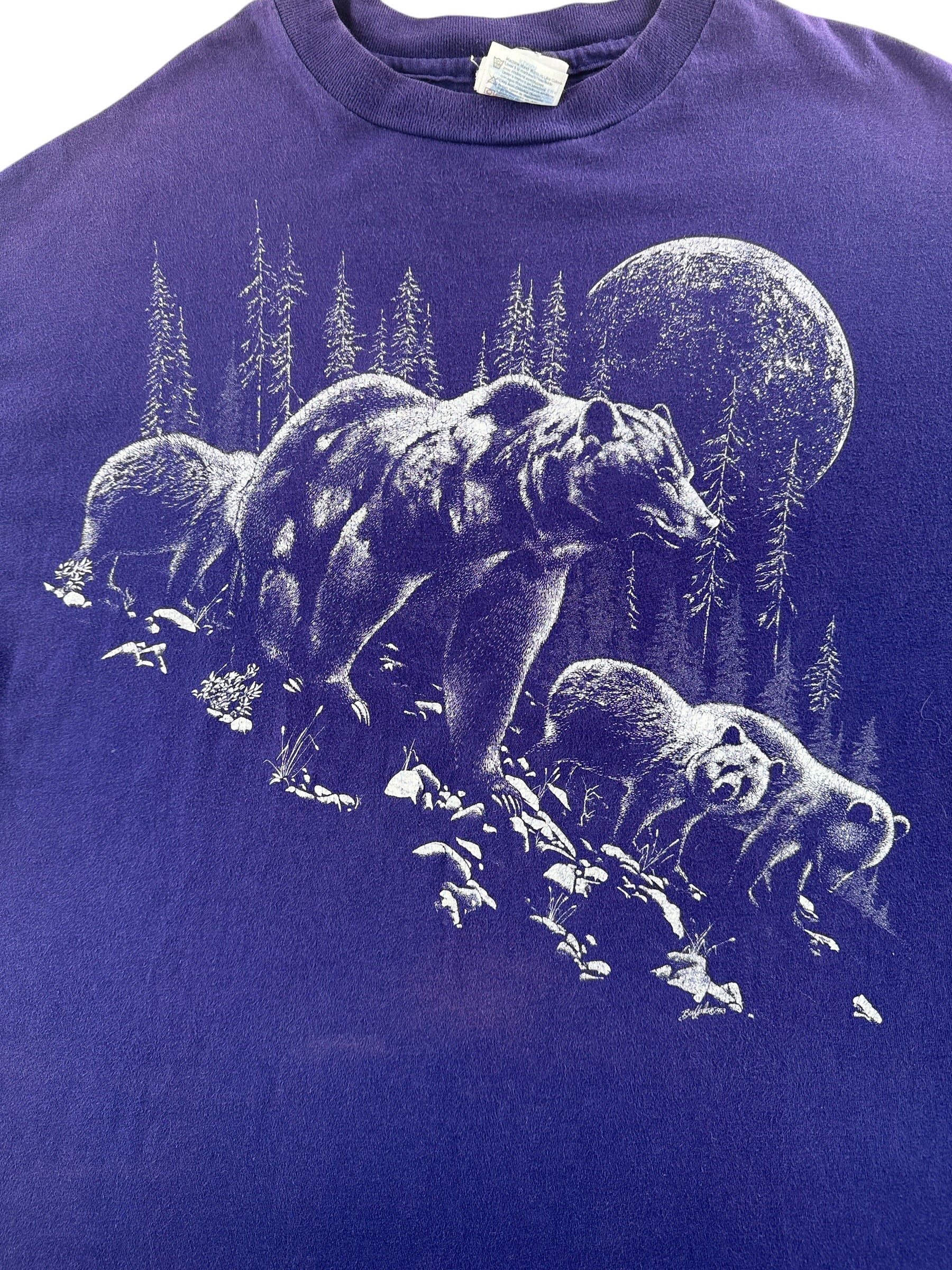 Graphic of Vintage Purple Bear Print Tee SZ XL