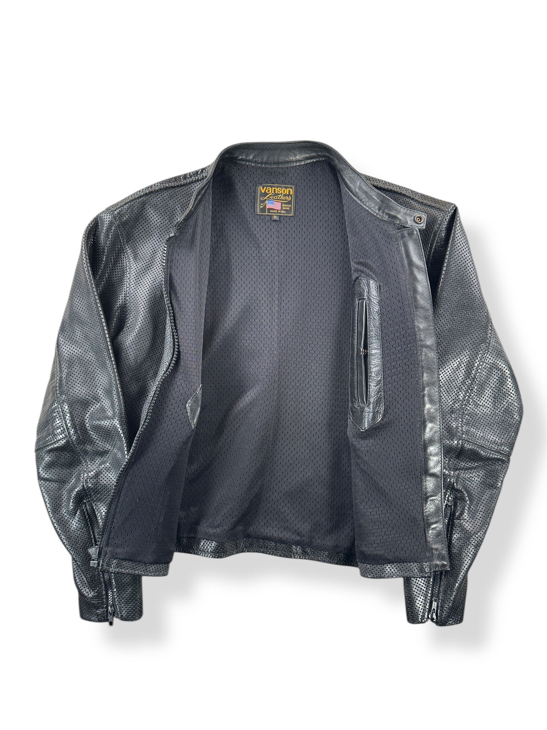 Inside of Vintage Vanson Perforated Leather Jacket SZ XL