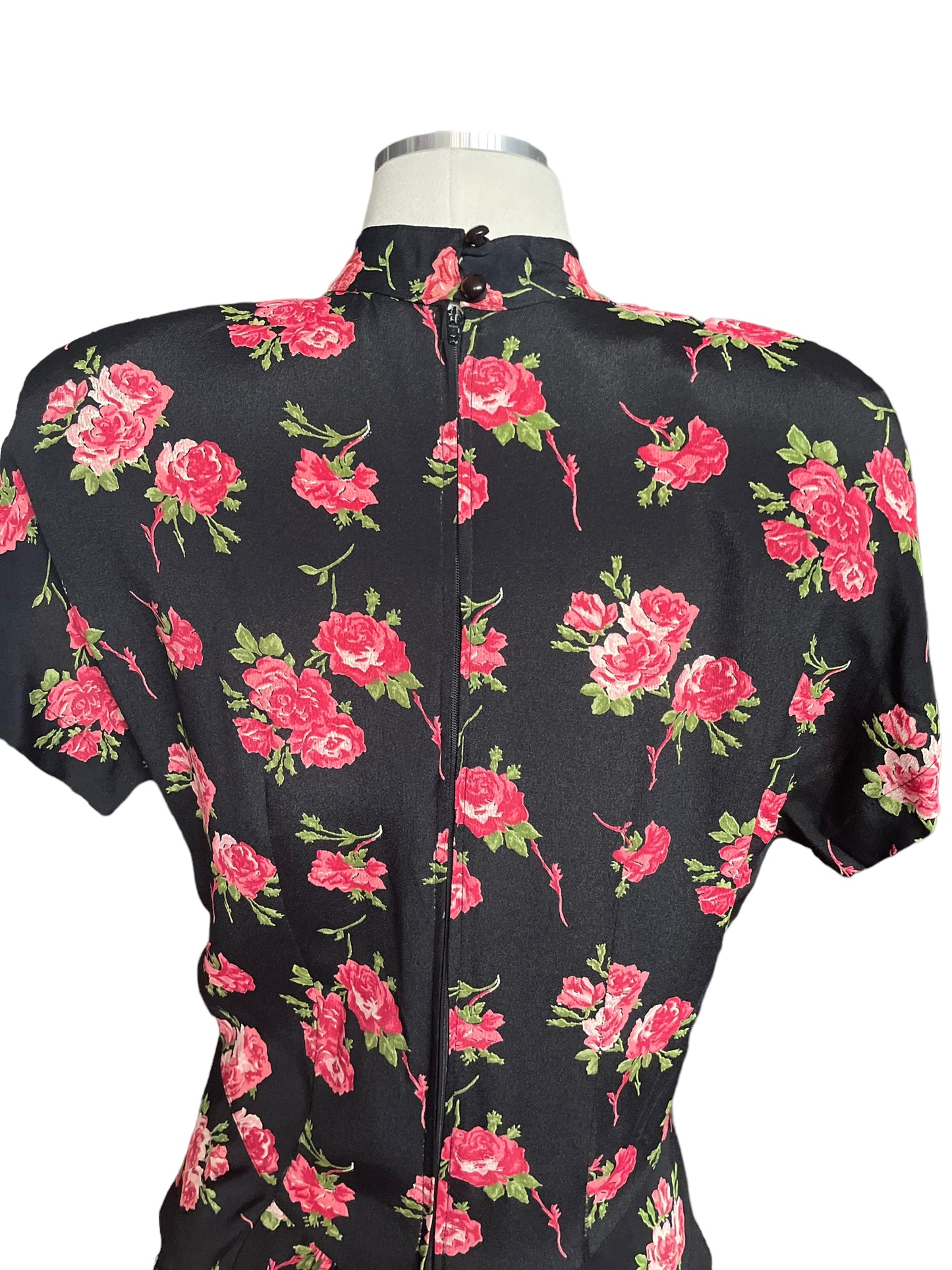 Upper back view of Vintage 80s Does 40s Roses Dress | Seattle Vintage Dresses | Barn Owl Ladies Clothing
