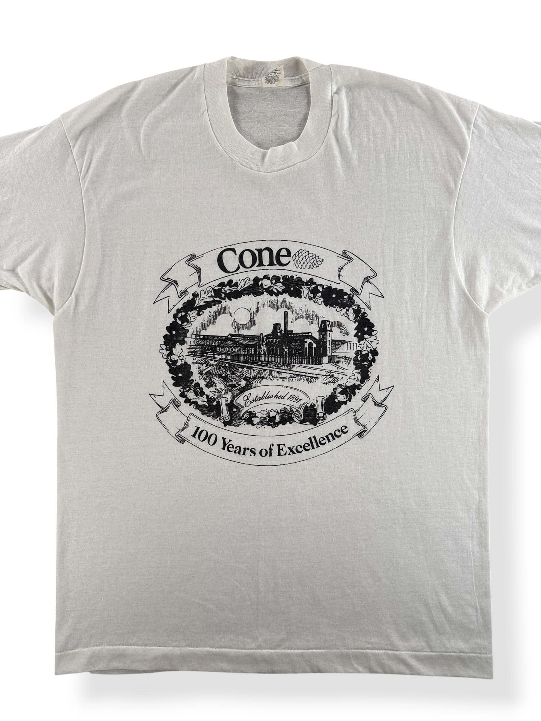 Front Close Up of Vintage Cone 100 Year Anniversary Tee SZ XL (Fits L)