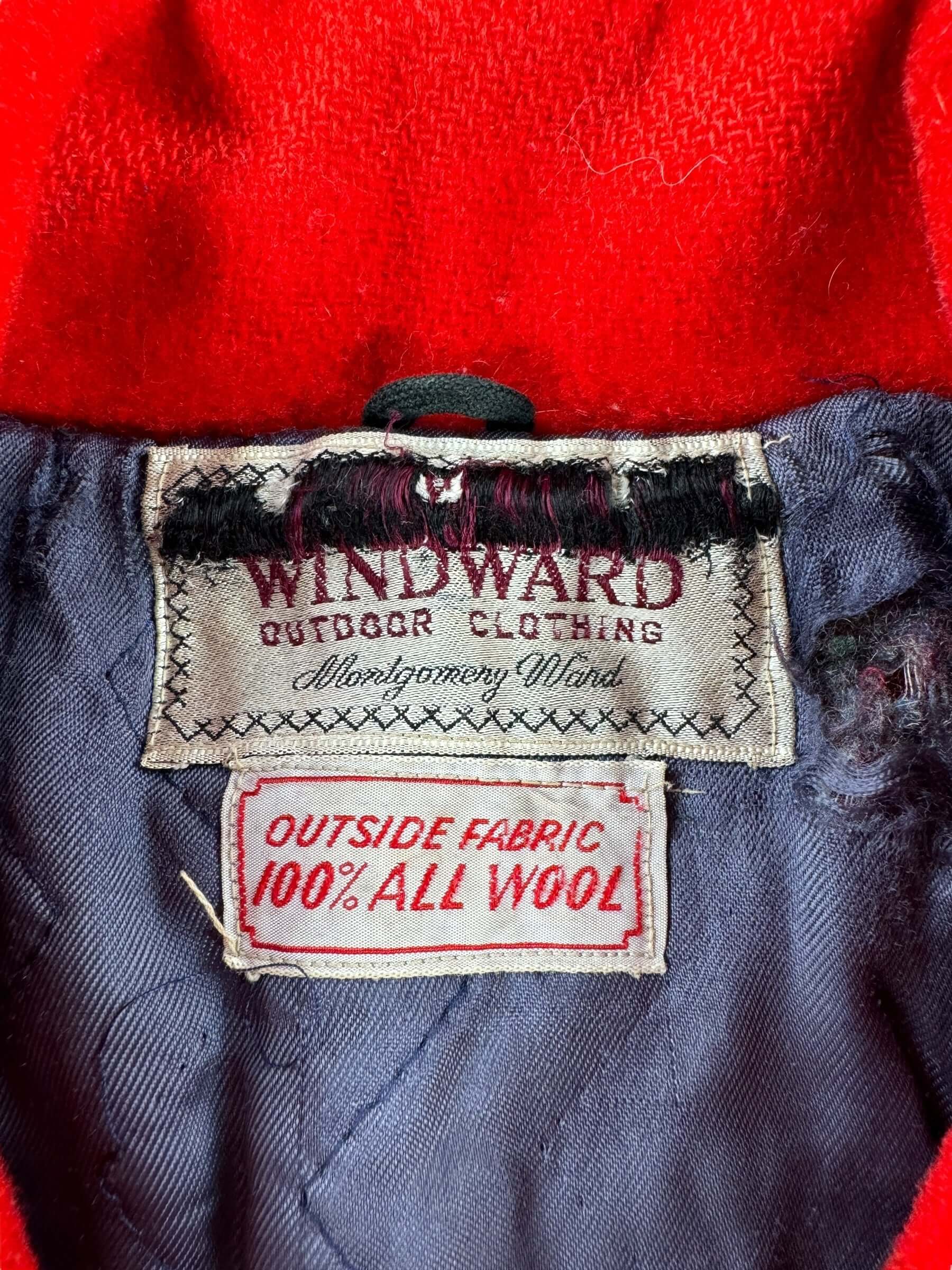 Label on Vintage Montgomery Ward Windward Wool Jacket SZ M
