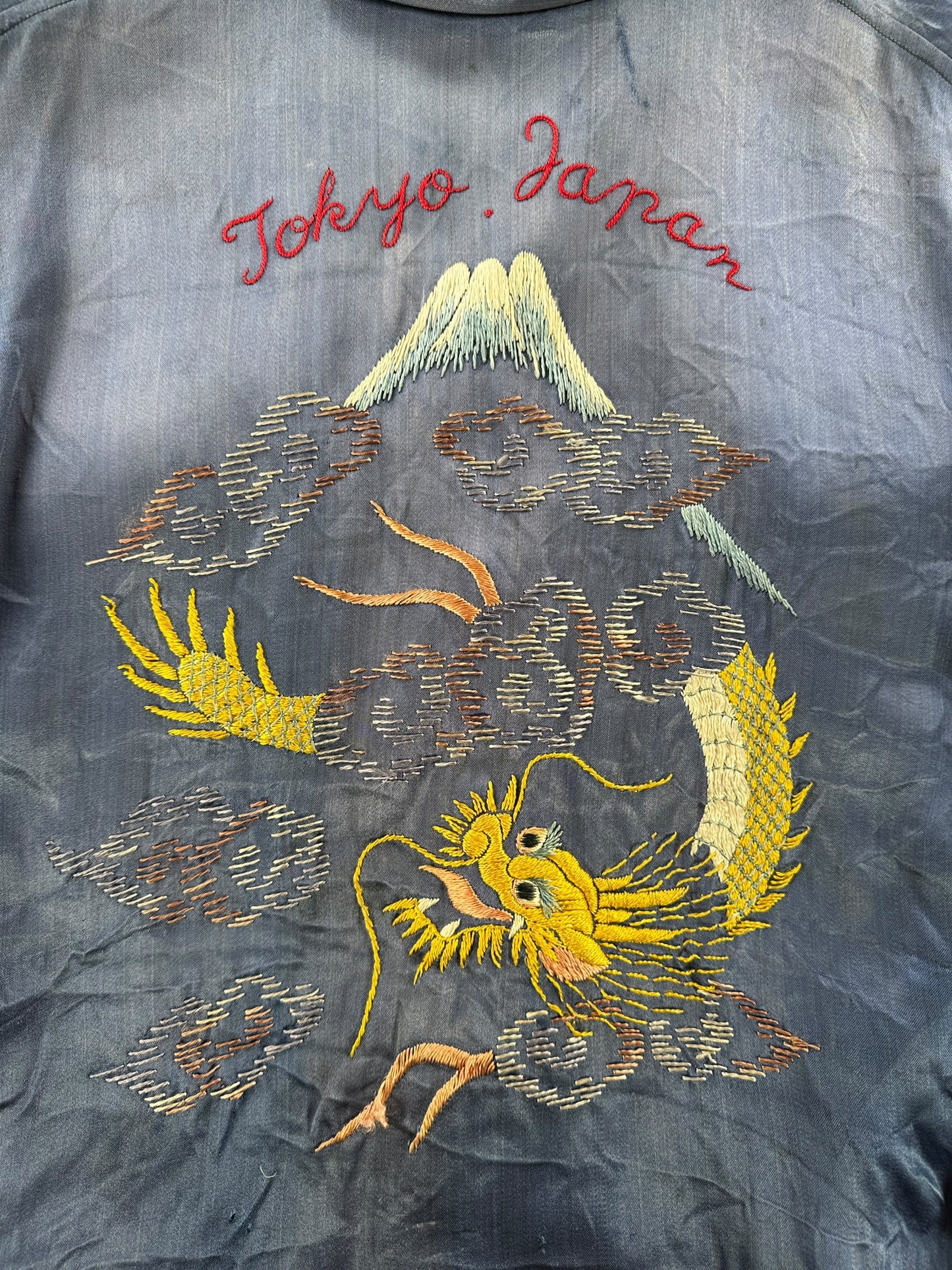 Back embroidery on Vintage 40s era Tokyo Japan Souvenir Shirt SZ M