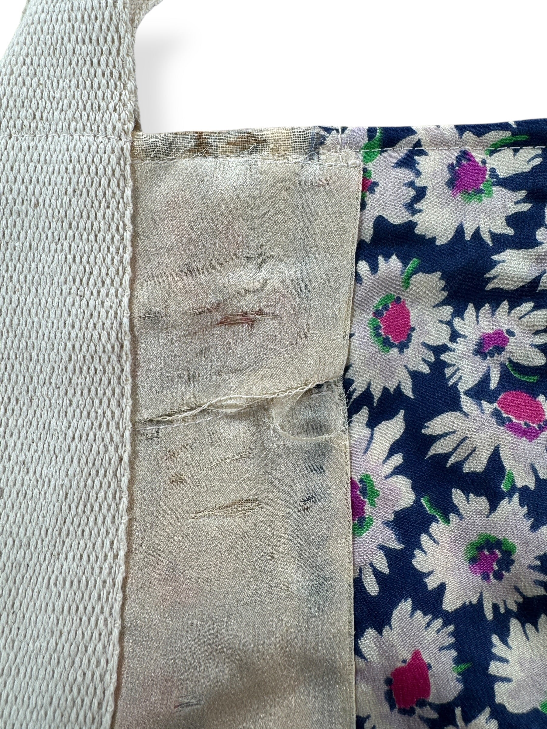 Close Up of Fabric Wear on Archive Craft X Barn Owl Vintage Quilt Tote Bag