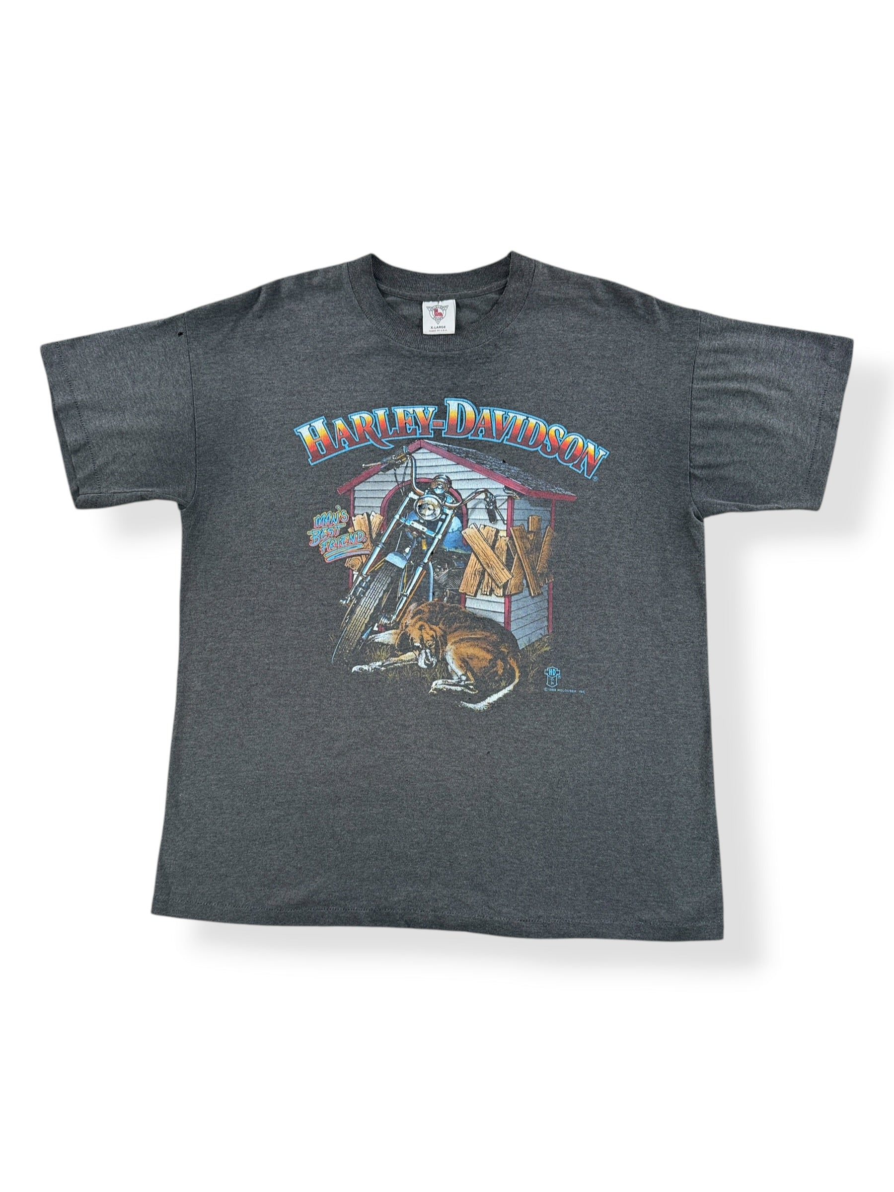 Front of Vintage Holoubek Mans Best Friend Harley Davidson Tee SZ XL (Fits L)