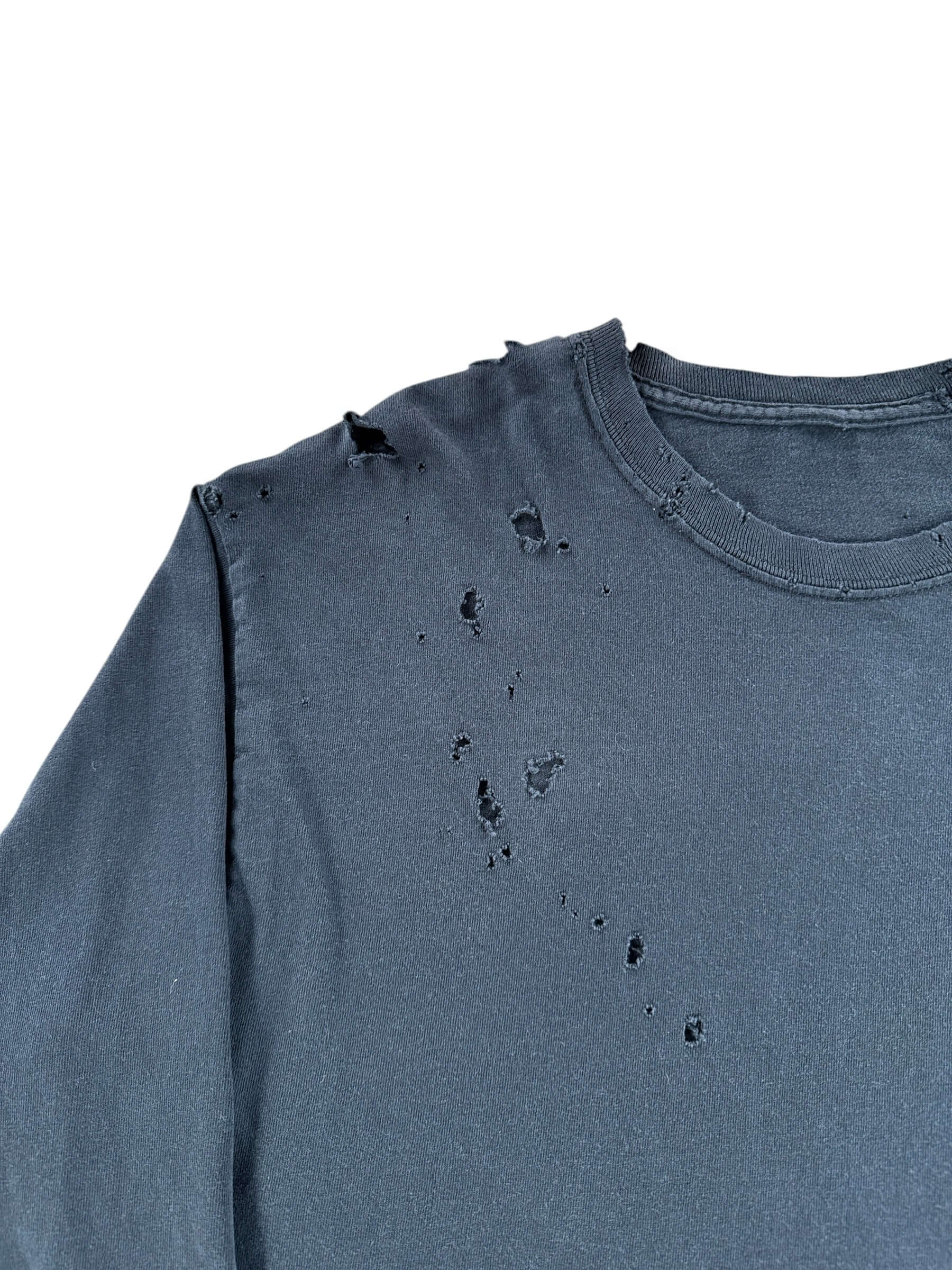 Holes on Vintage Black Longsleeve Thrashed Blank Tee SZ L