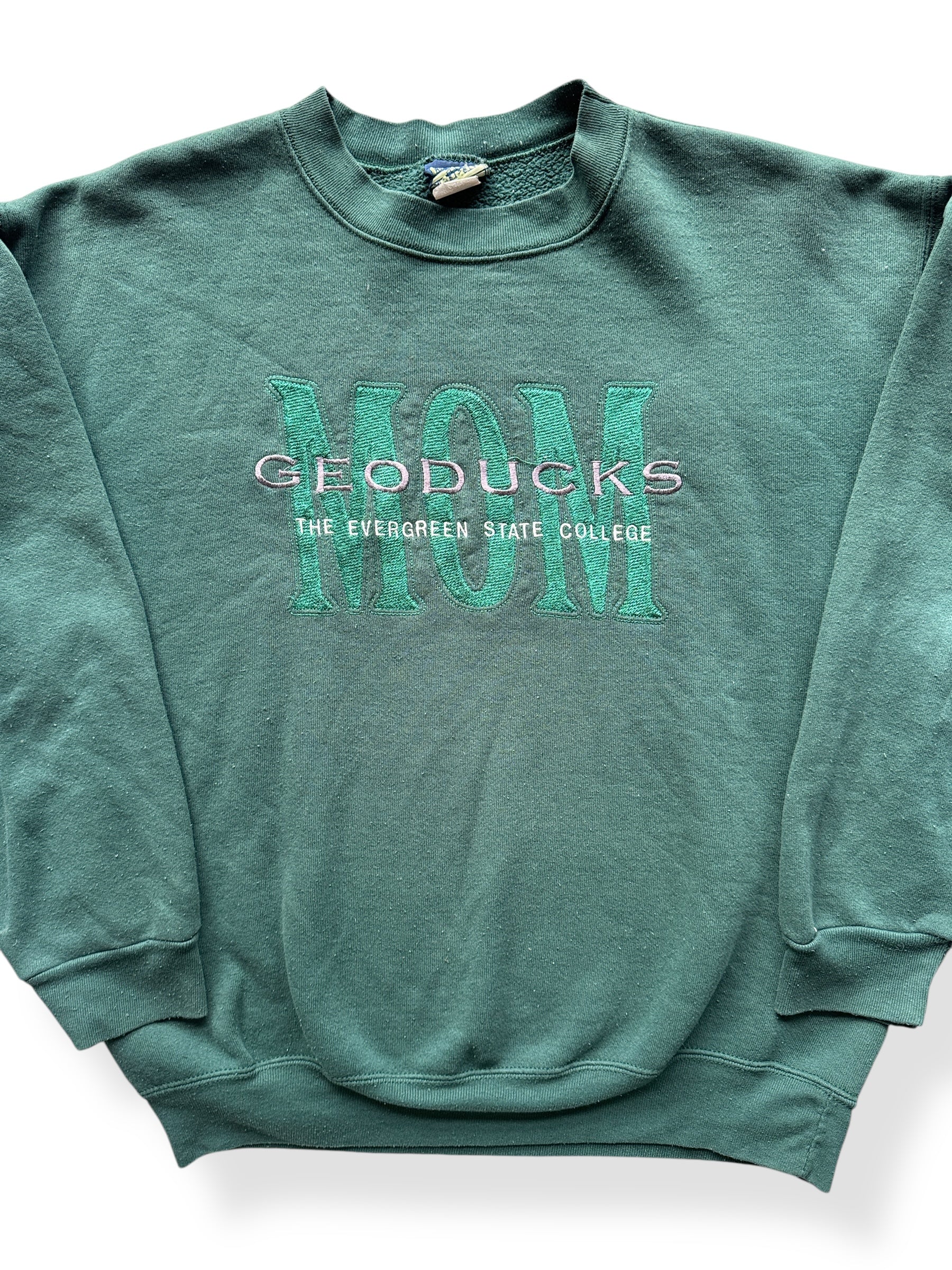 Front Close Up of Vintage Evergreen State College Geoducks Crewneck SZ L