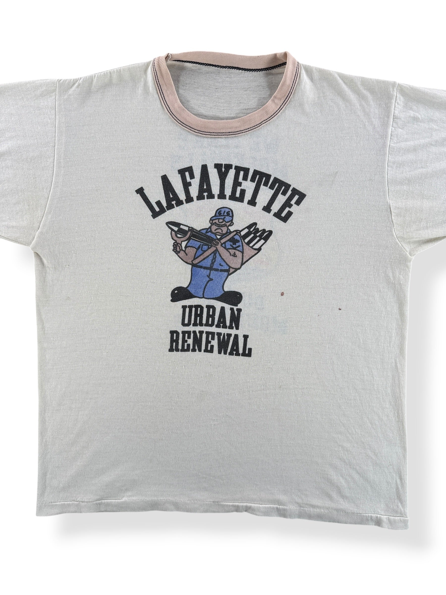 Front Close Up of Vintage 80s Urban Renewal Military Tee SZ M