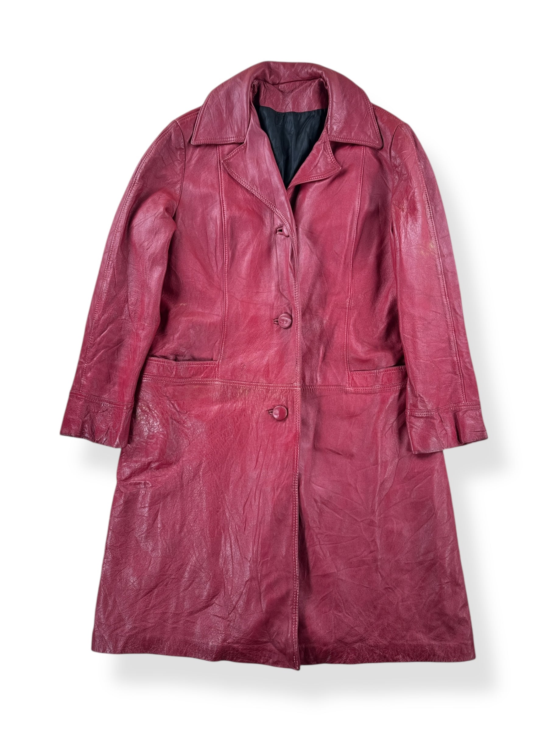 Front of Vintage Womens 70s Series 500 Red Leather Trench Coat SZ L