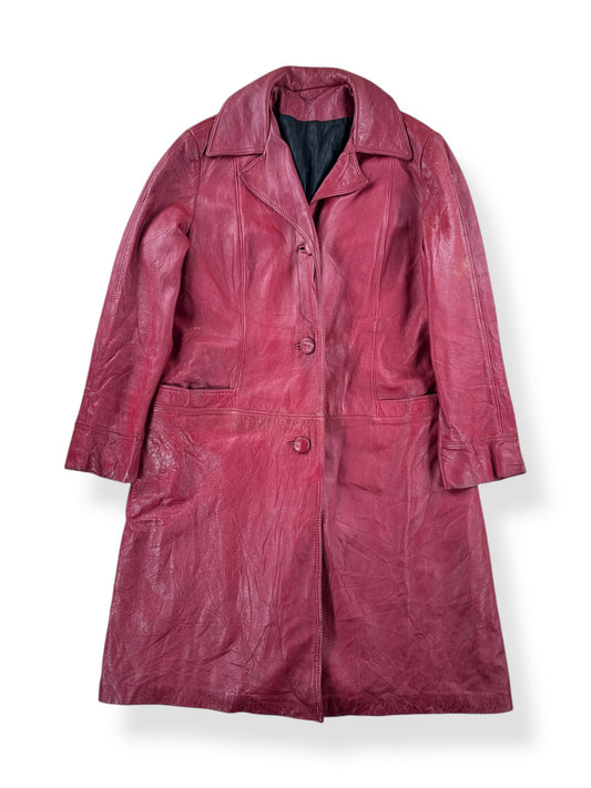 Front of Vintage Womens 70s Series 500 Red Leather Trench Coat SZ L