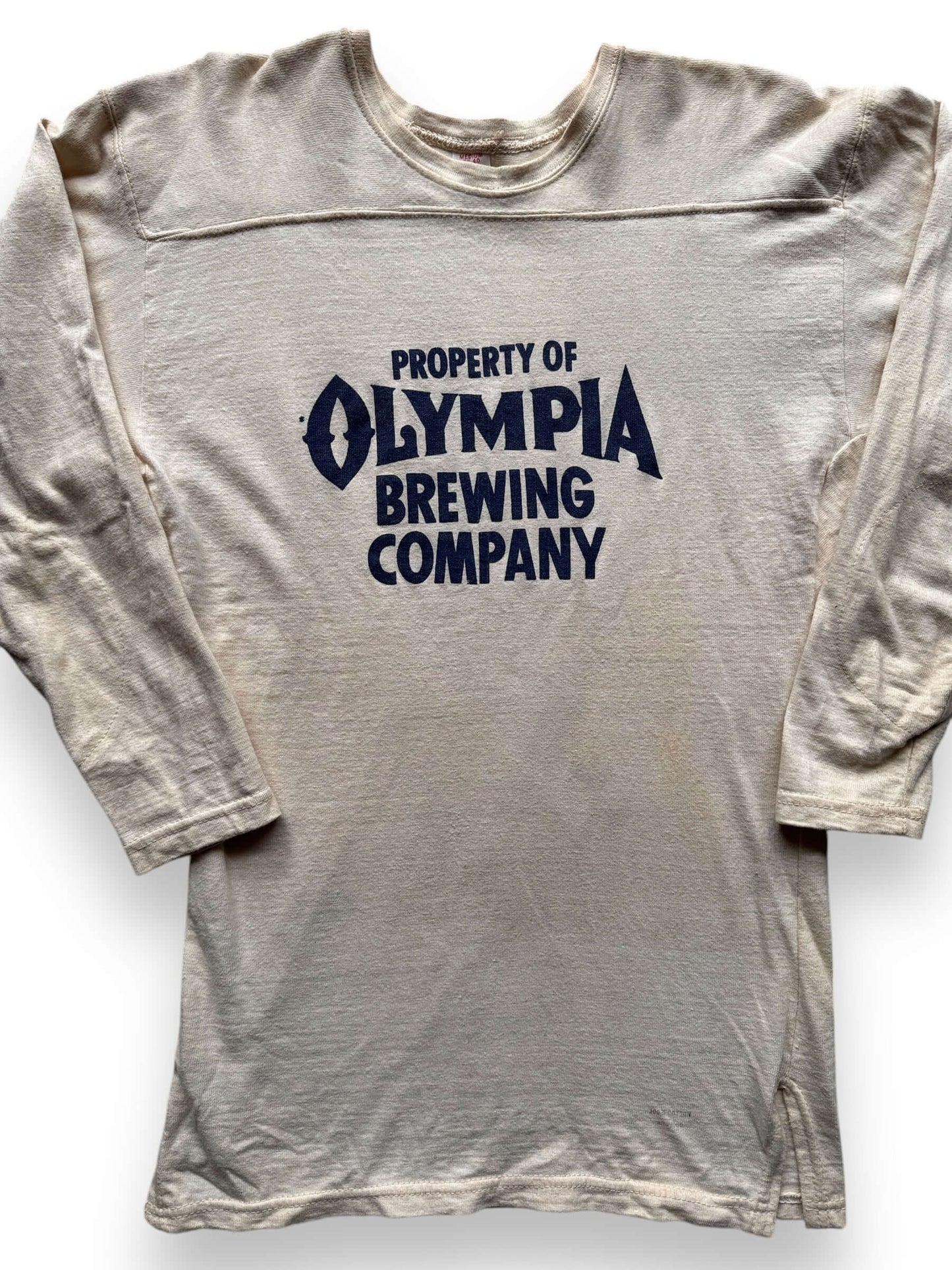 front close up of Vintage Olympia Brewing Company Football Jersey SZ M