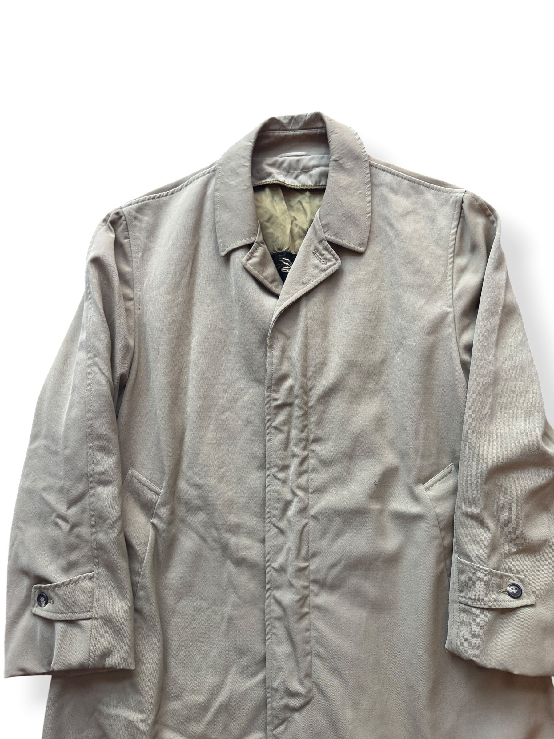 Front Close Up of Vintage Alligator Wool Gabardine Trench Coat SZ M