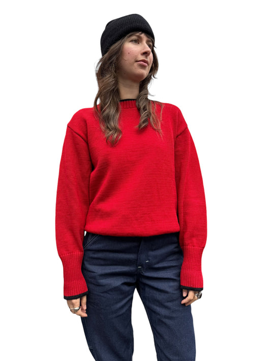 Front model view of 1960s Red Wool Whiting Sweater M