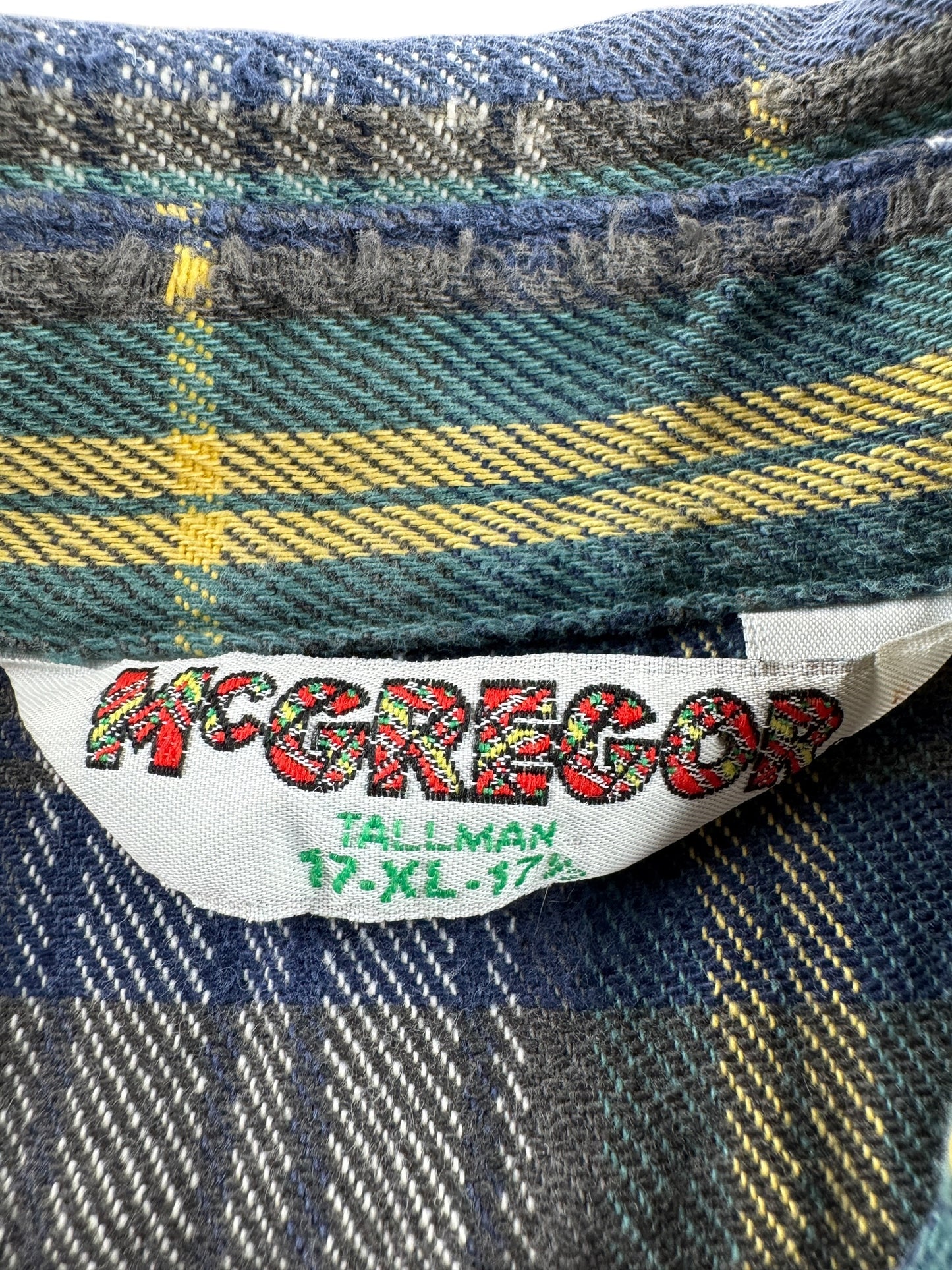 Label on Vintage Thrashed McGregor Cotton Flannel SZ XL Tall