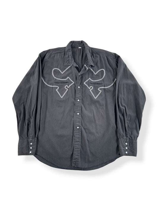 Front of Vintage Black Contrast Embroidered Pearlsnap SZ L