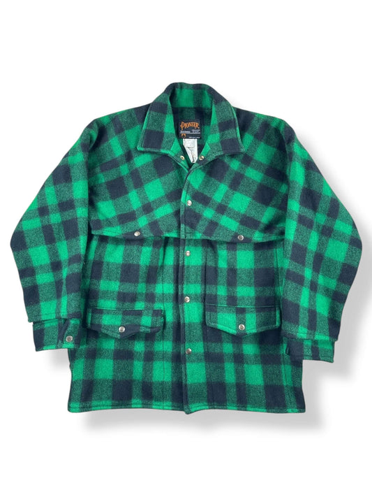 Front of Vintage Pioneer Sportswear Green & Black Wool Jacket SZ 42