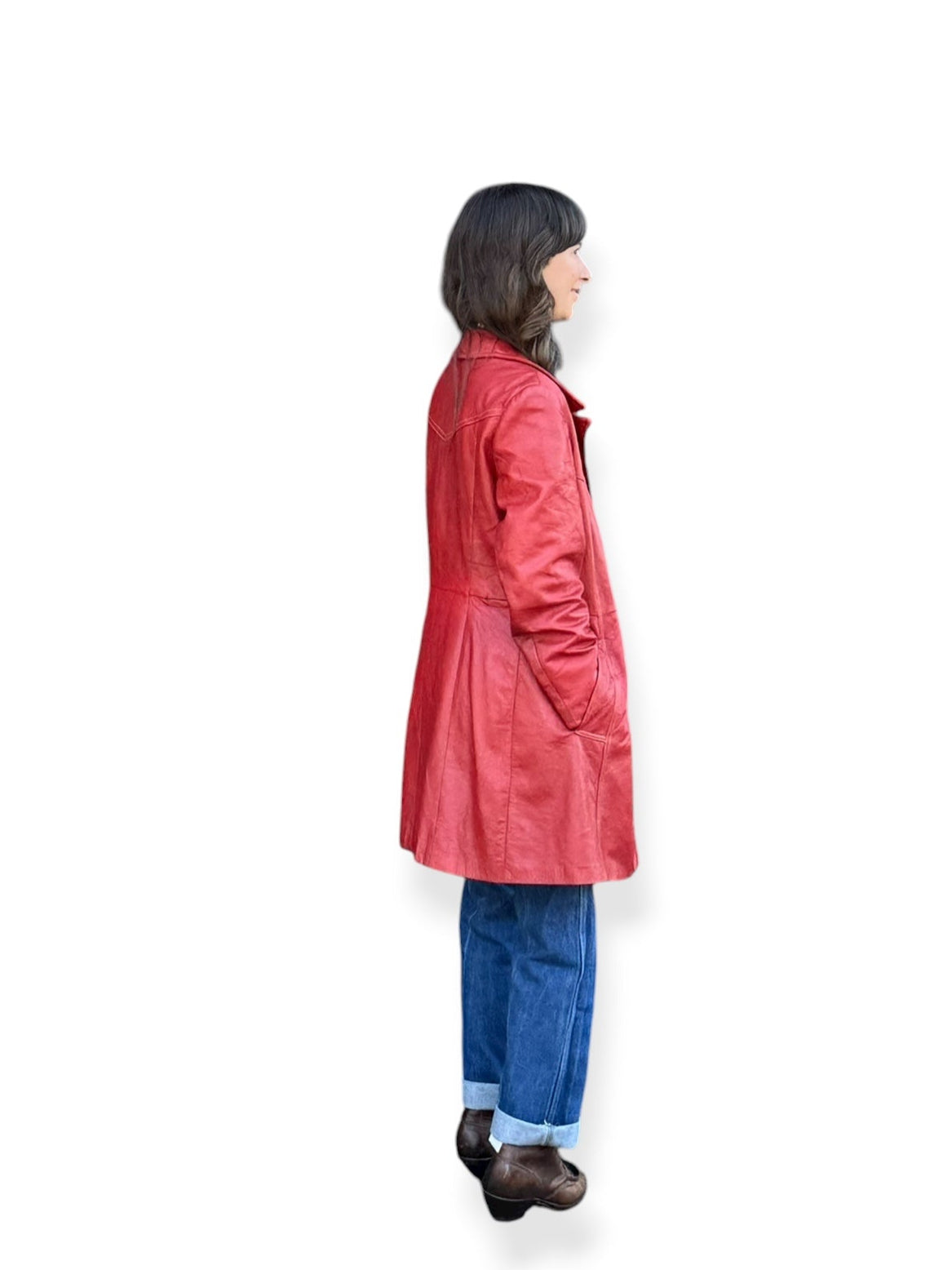 Vintage Womens 60s Trojan Red Leather Coat SZ M AS IS