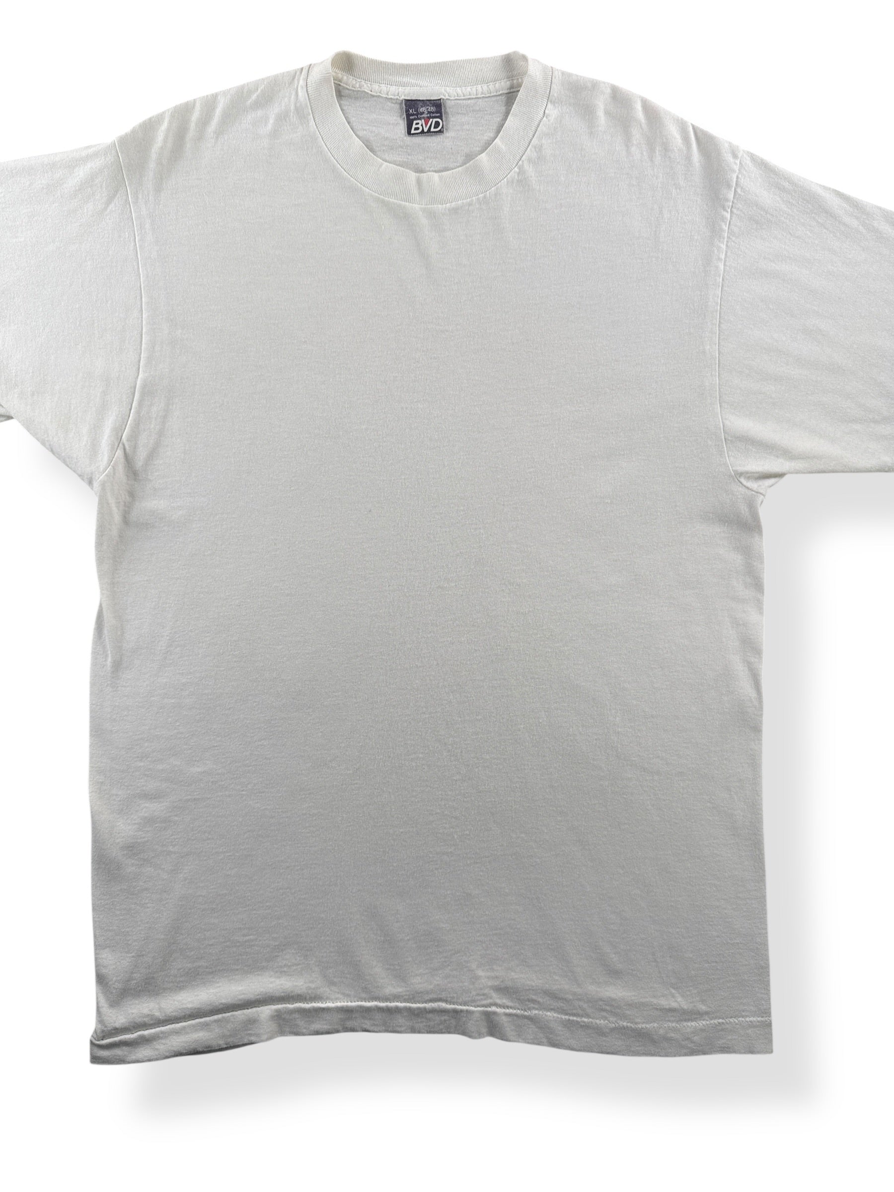 Front Close Up of Vintage 100% Cotton BVD White Tee SZ XL (Fits M)