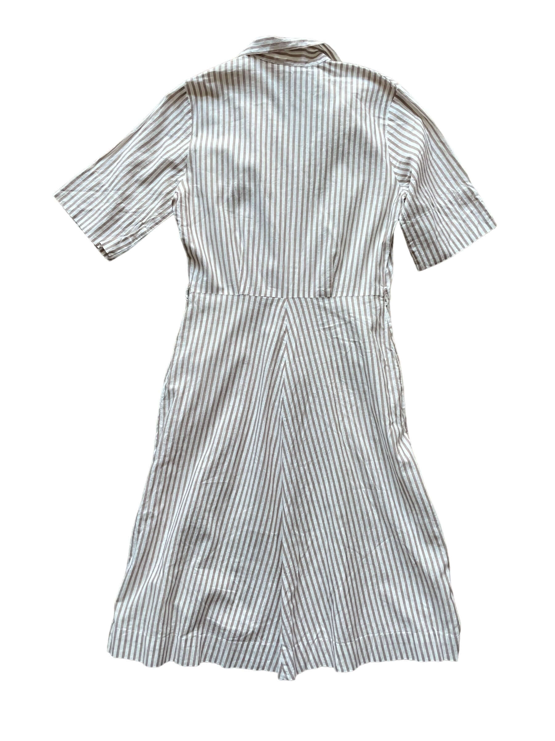 Full back view of 1950s Brentwood Brown & White Striped Day Dress M-L