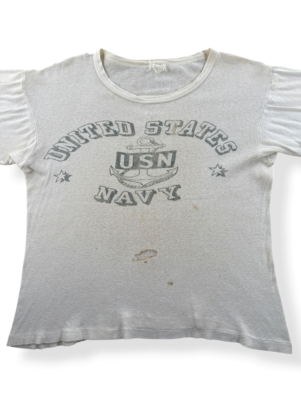 Close-up of Vintage 1940s US Navy Waterprint Tee SZ M