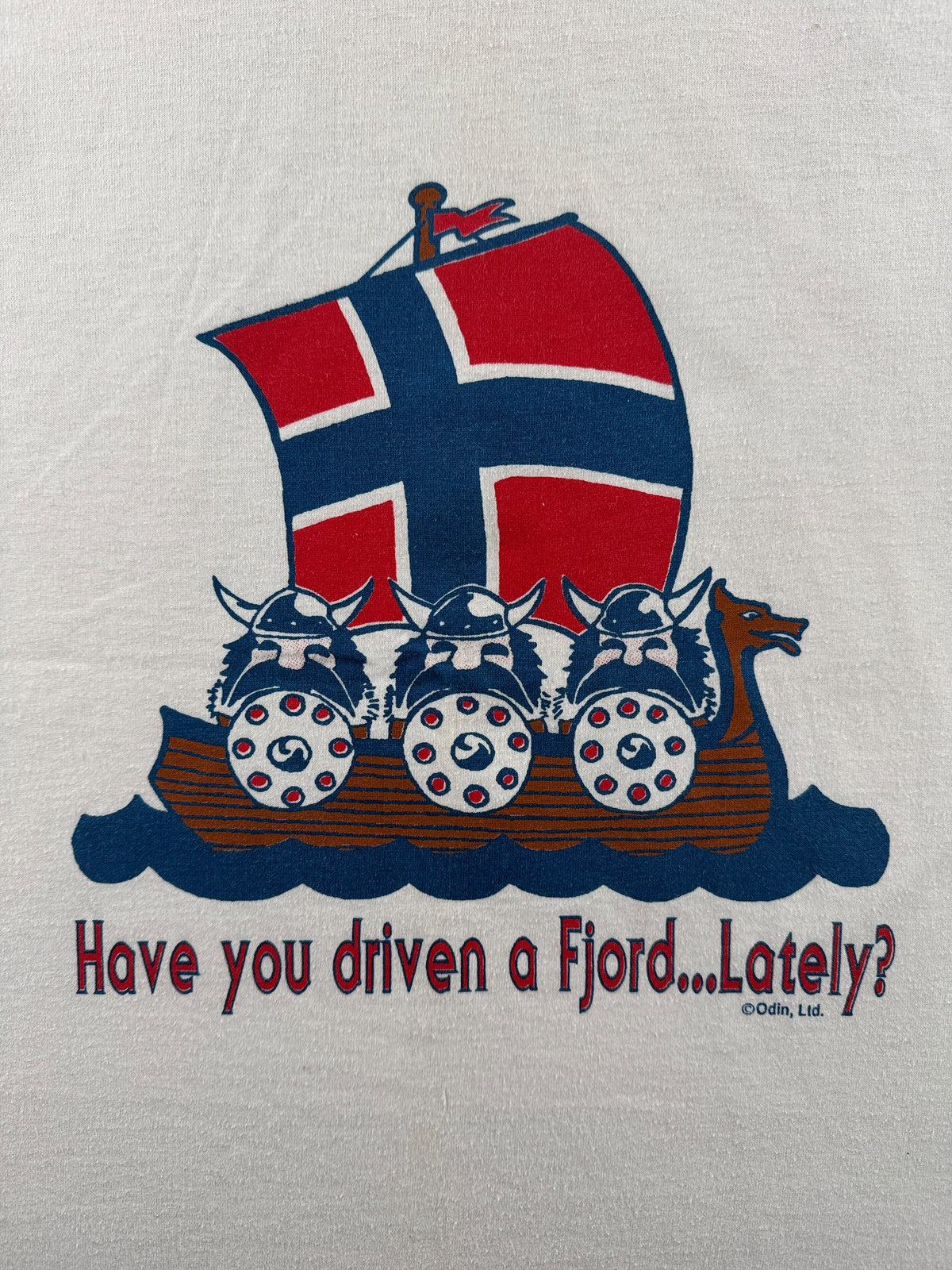 Front graphic on Vintage Norway Viking Fjord Tee SZ L
