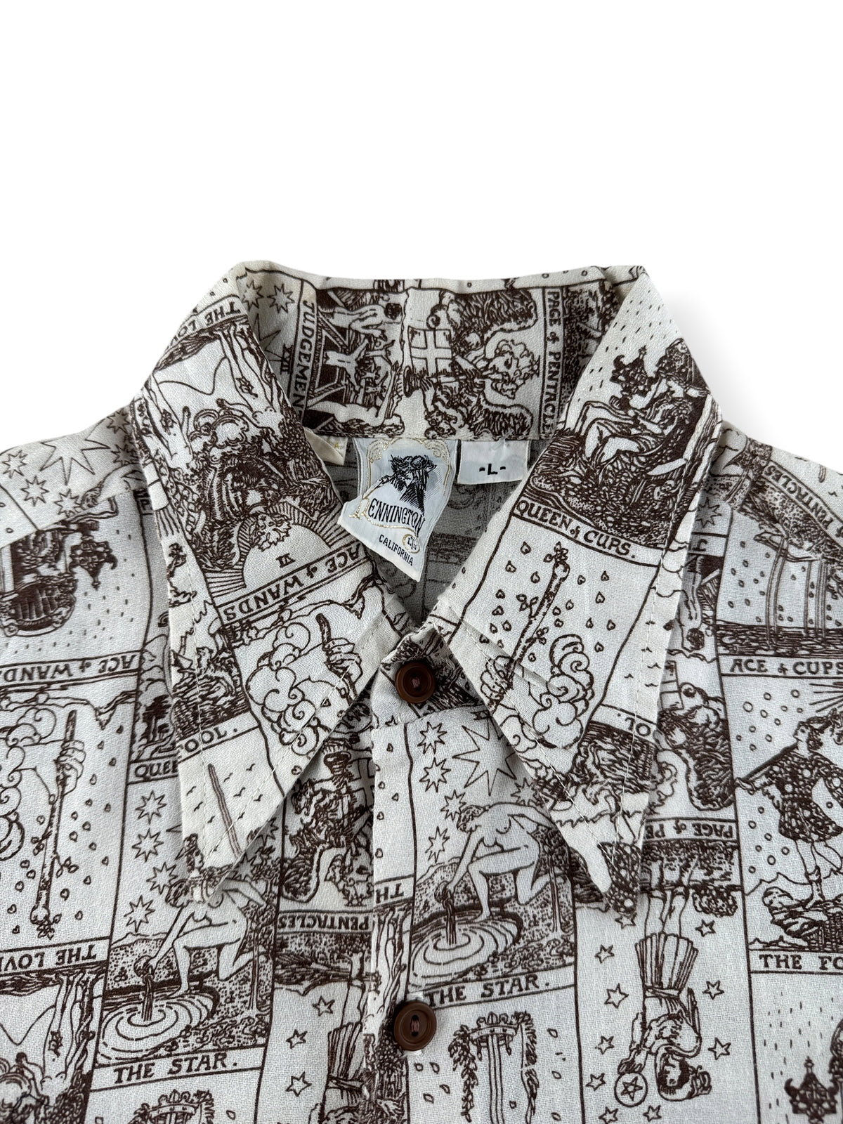 Collar on Vintage Kennington Tarot Print Button Up Shirt SZ L (Fits M)