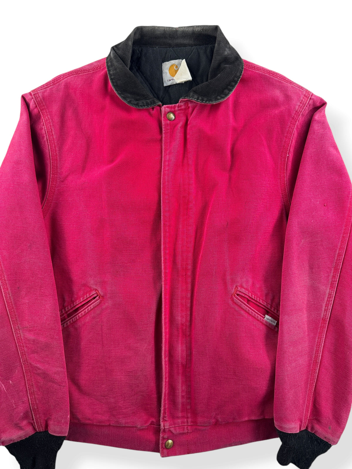 Close-up of Vintage Carhartt Red Round Collar Santa Fe Jacket SZ XL