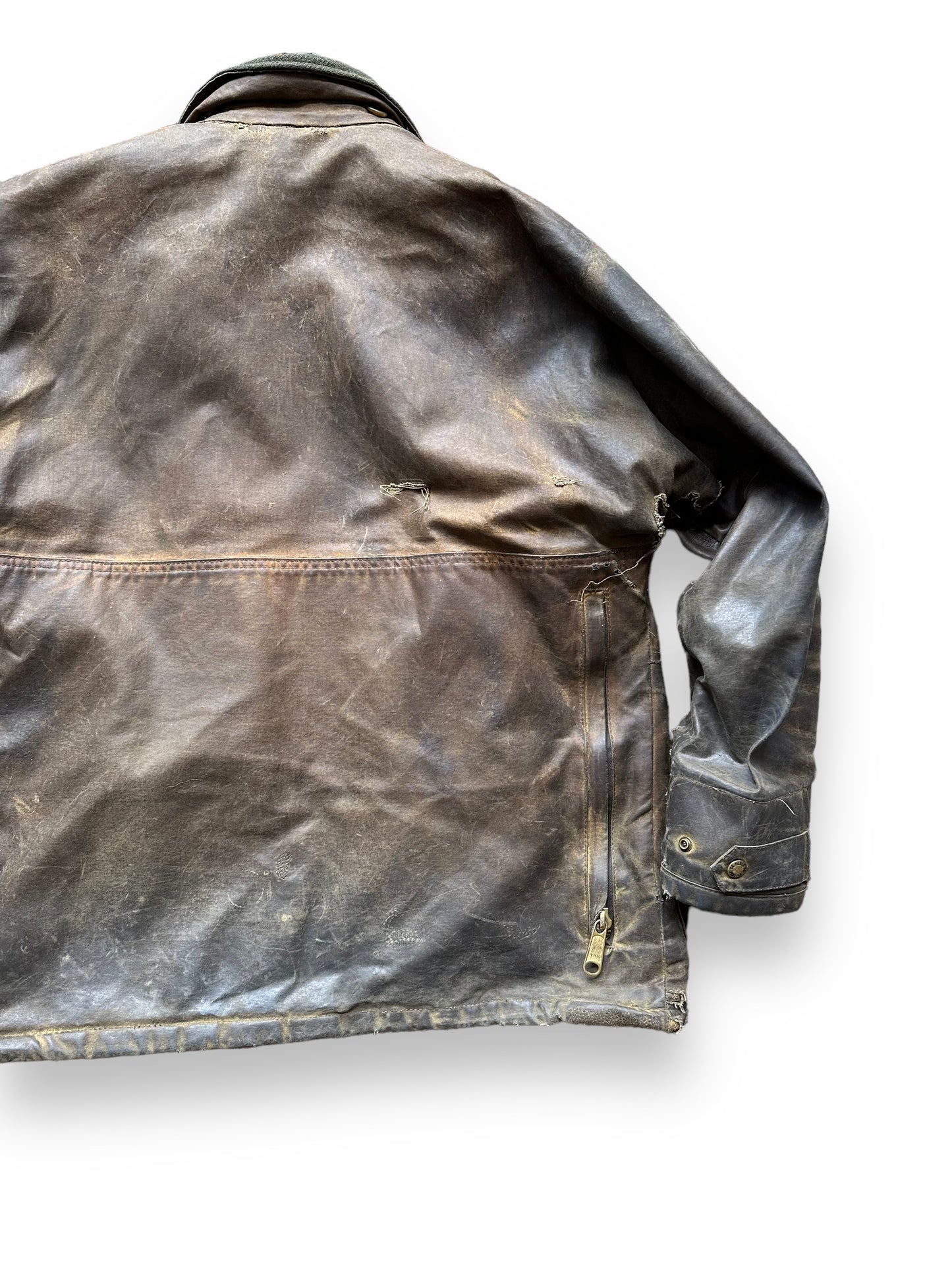 Right Rear View of Filson Nasty Boy Tin Cloth Field Jacket SZ 42 |  Filson Tin Cloth Jacket | Vintage Workwear Seattle