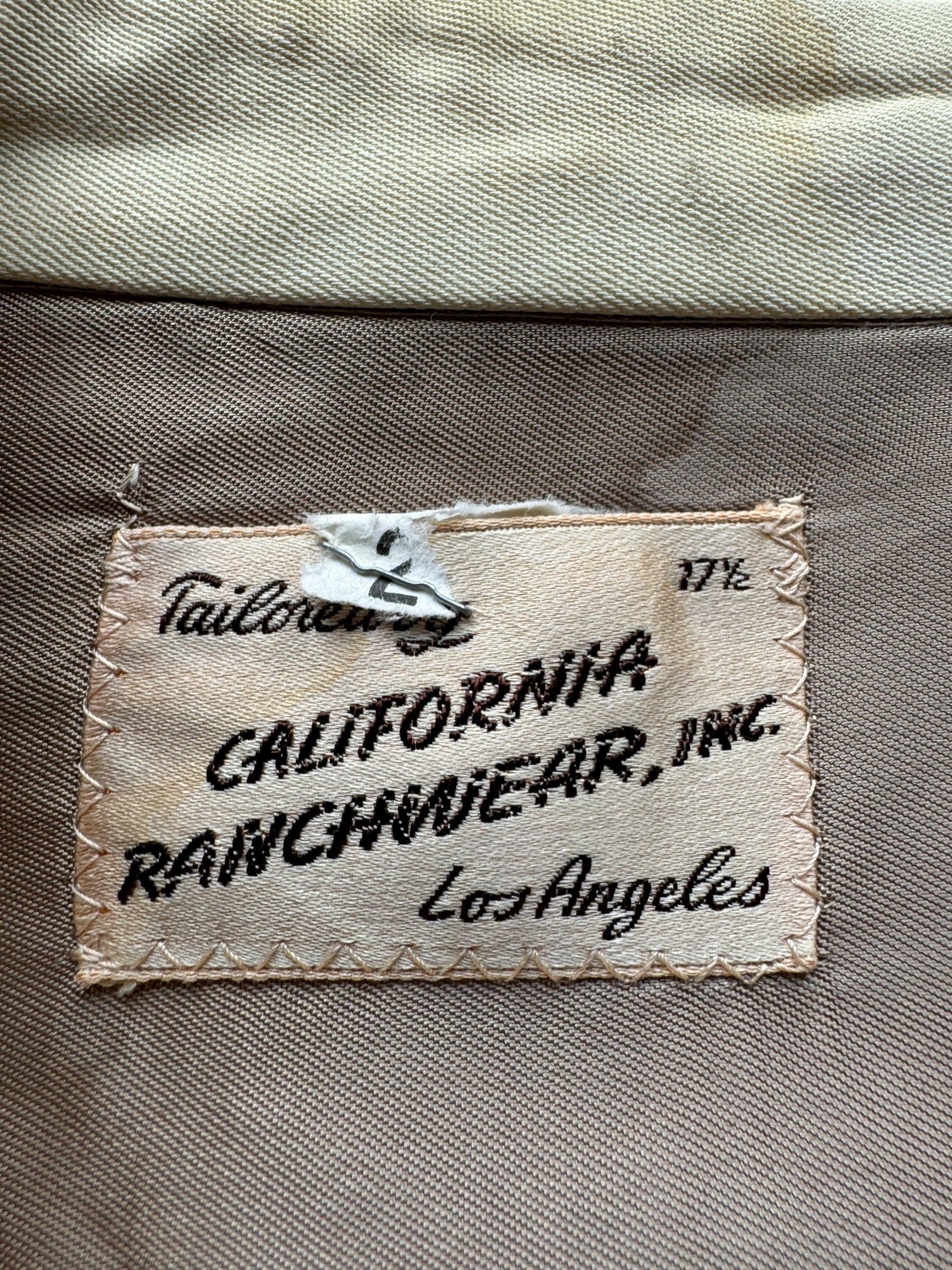 Tag on Vintage Gabardine California Ranch Wear Shirt SZ 17 1/2 XL