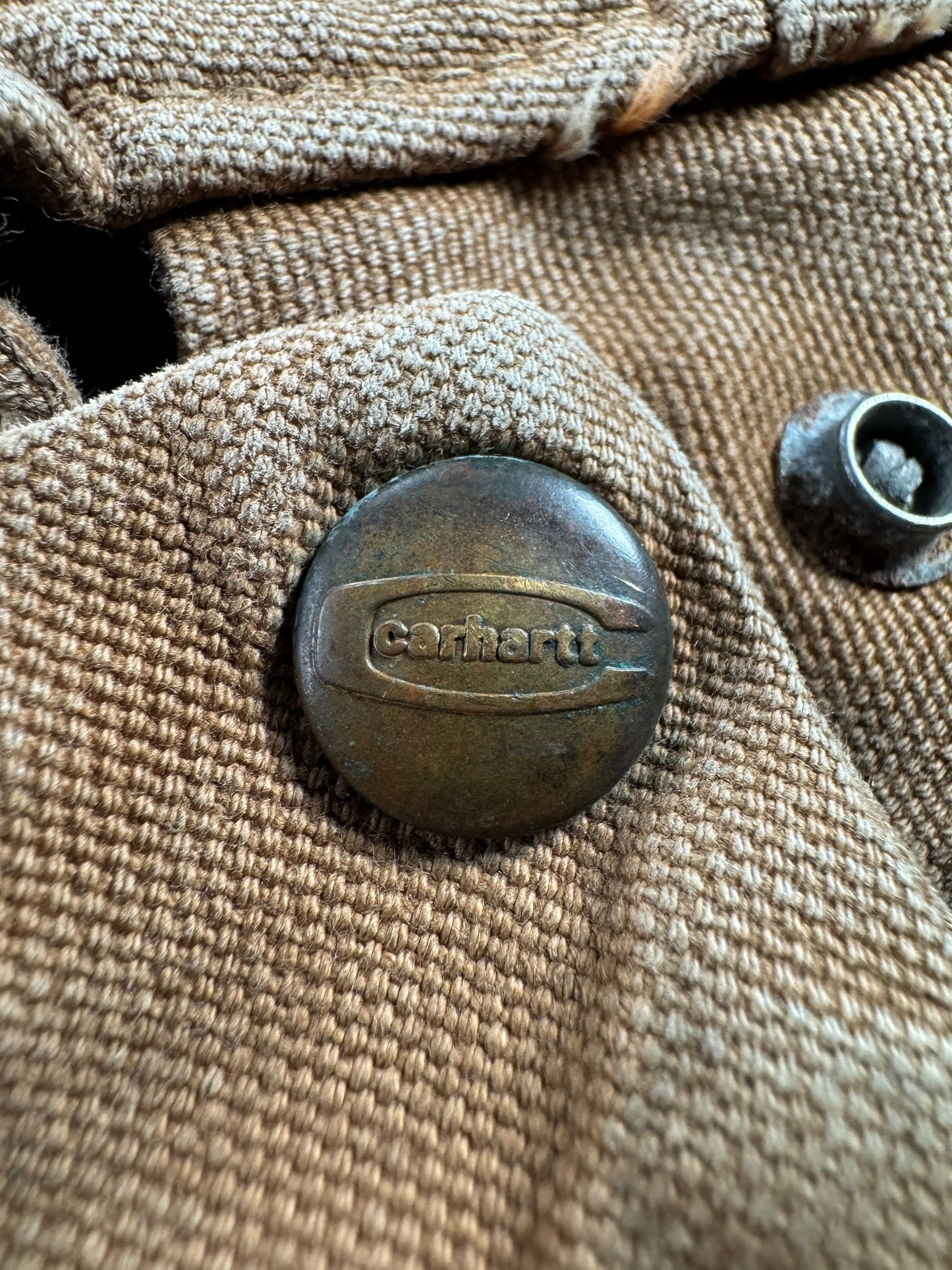 Button on Vintage 70s Carhartt Detroit Jacket SZ 42