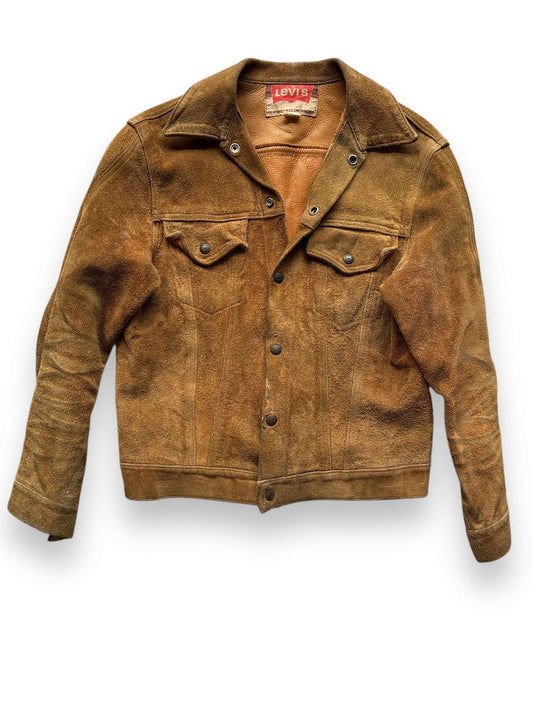 front of Vintage Levi's Big E Type III Suede Split Cowhide Trucker Jacket SZ S-M
