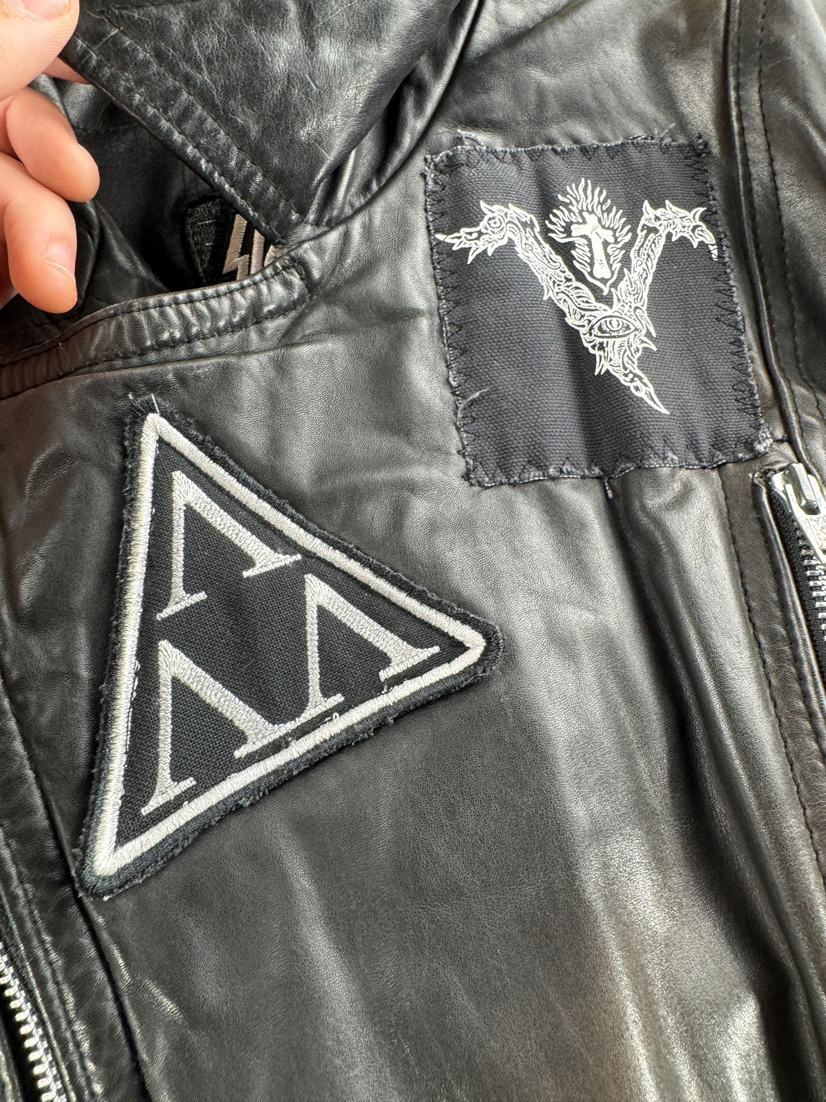 Patches on Vintage 90s Leather Battle Jacket SZ M