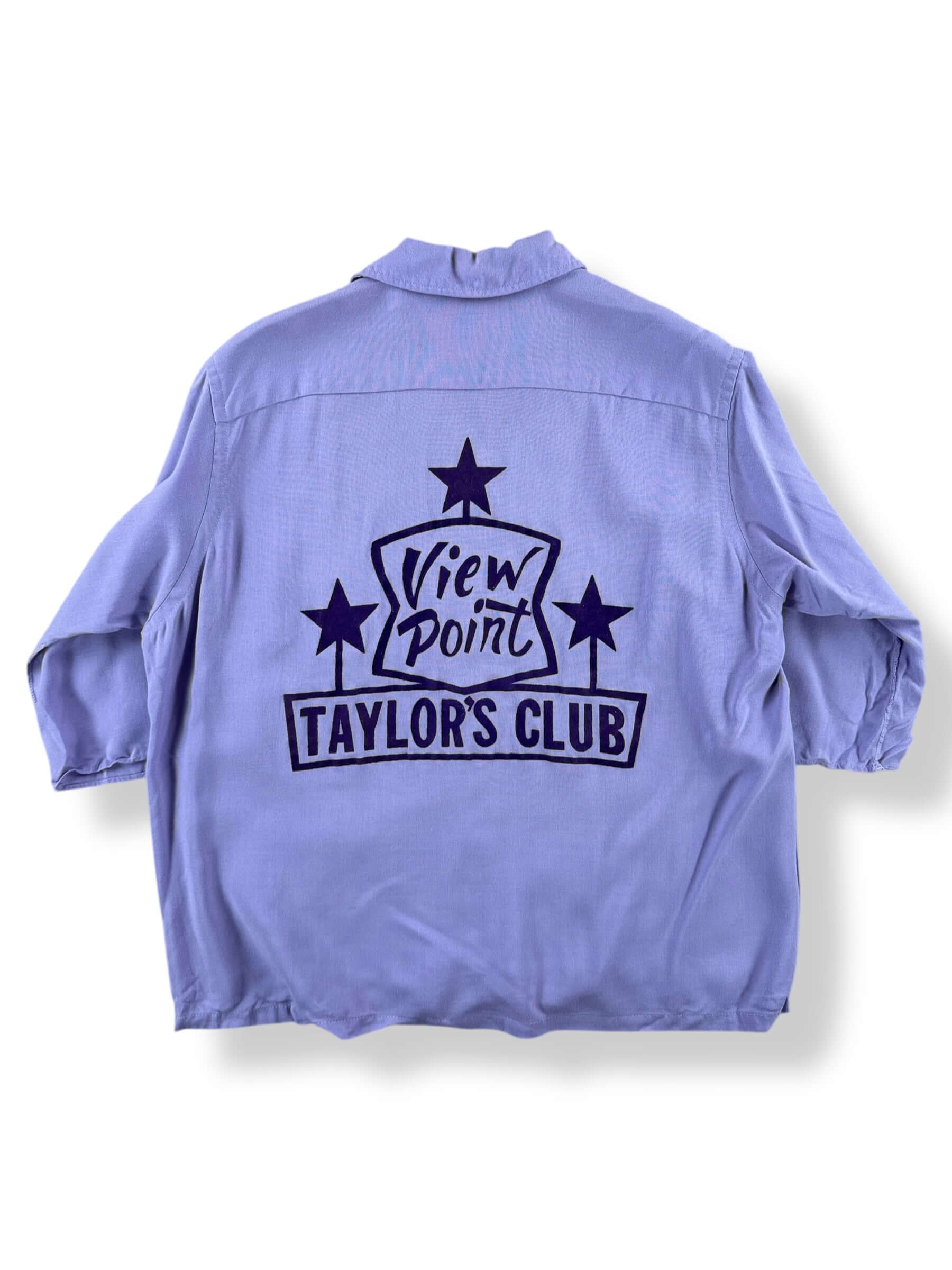 Back of Vintage Lilac Ladies Flocked Bowling Shirt SZ 38
