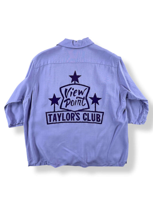 Back of Vintage Lilac Ladies Flocked Bowling Shirt SZ 38
