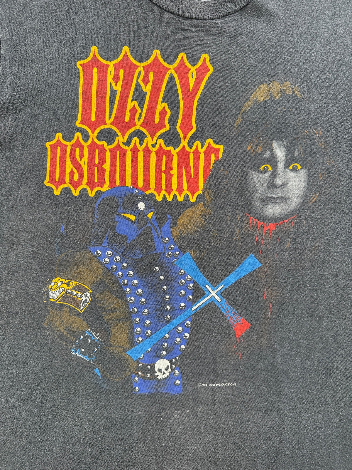 Front graphic of Vintage '82 Ozzy Osbourne Diary of a Madman Executioner Tee SZ L (Fits S)