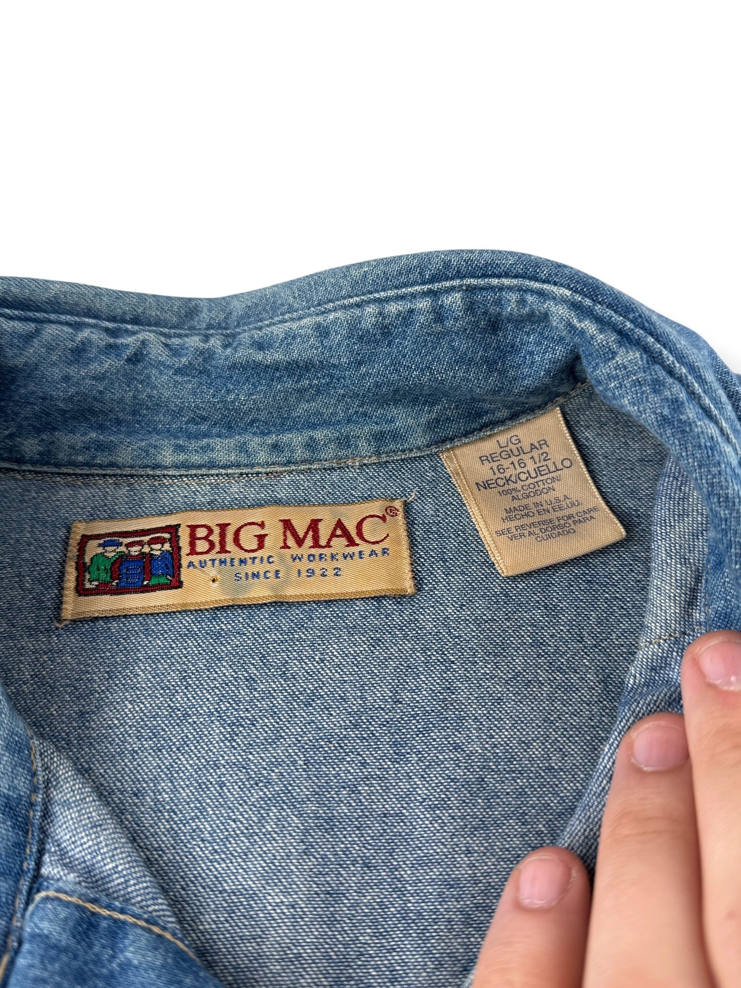 Tags on Vintage Big Mac Denim Pearl Snap Shirt SZ L