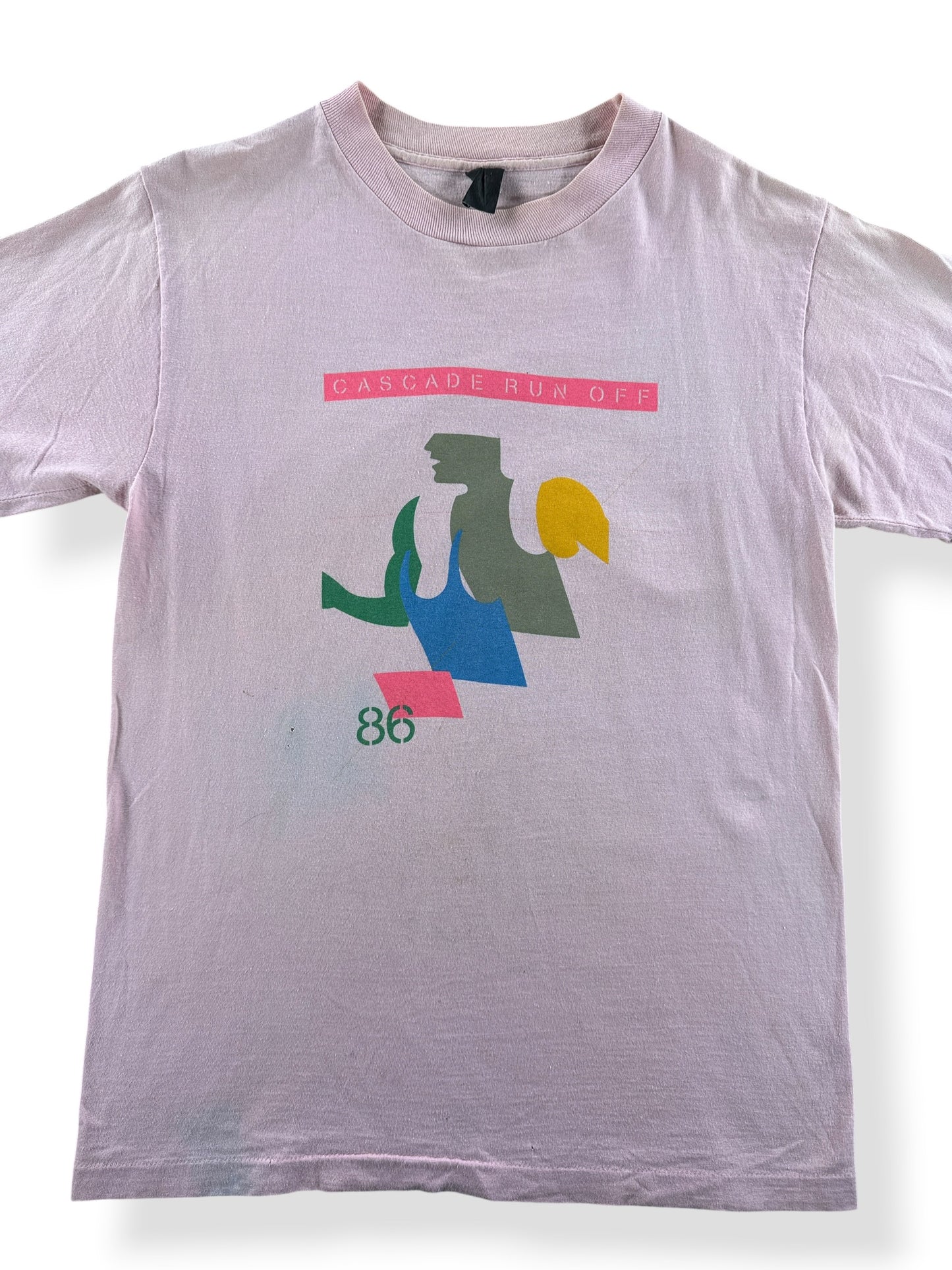 Front Close Up of Vintage 1986 Cascade Run Off Tee SZ M (Fits S)