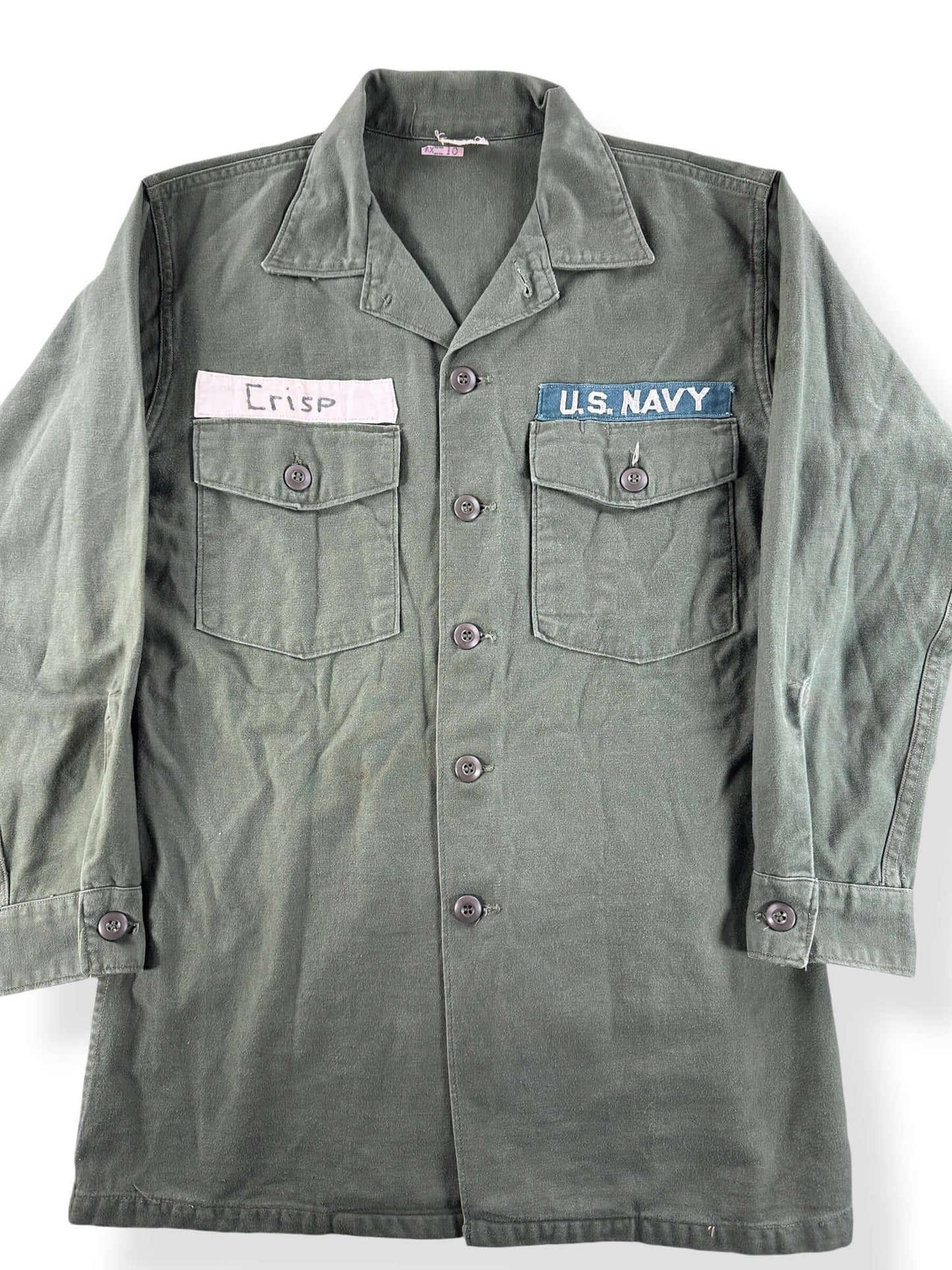 Front Close Up of Vintage 60s USN OG-107 Shirt SZ M