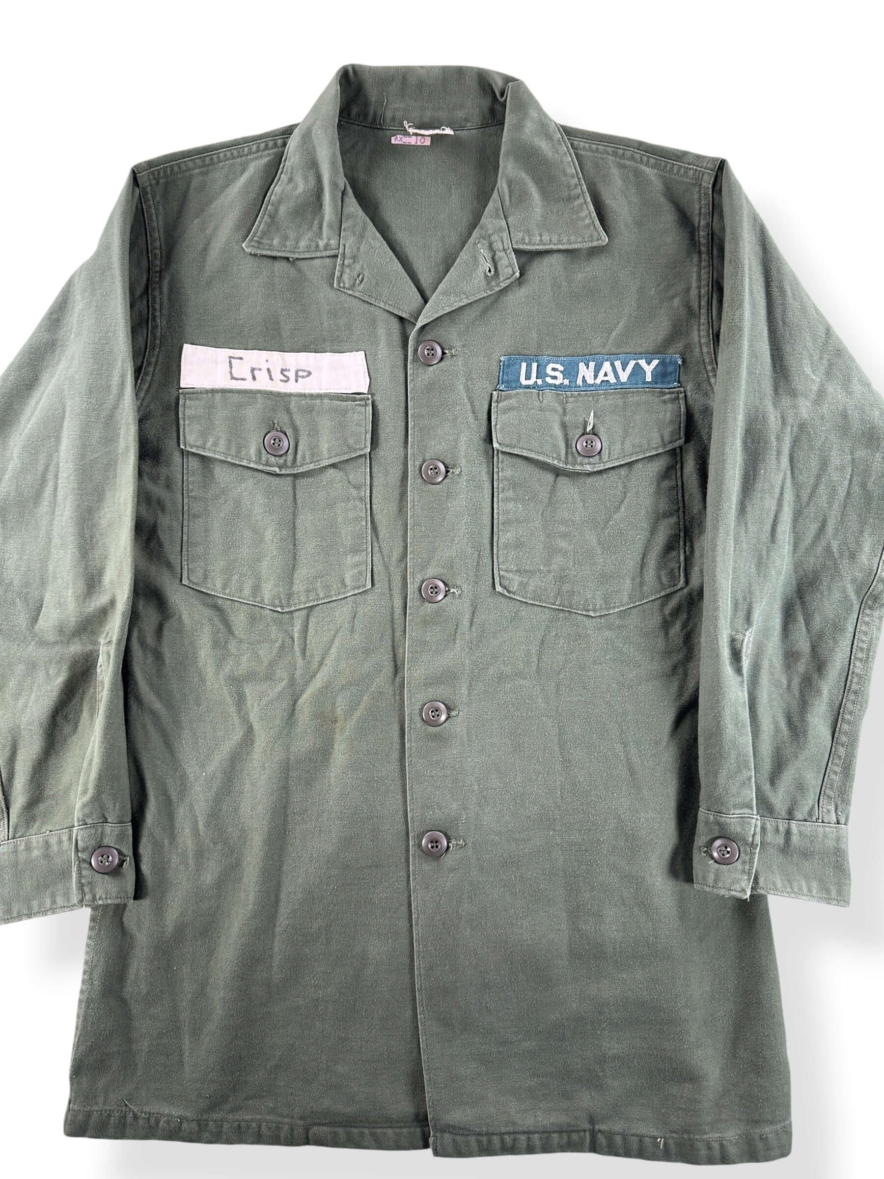 Front Close Up of Vintage 60s USN OG-107 Shirt SZ M