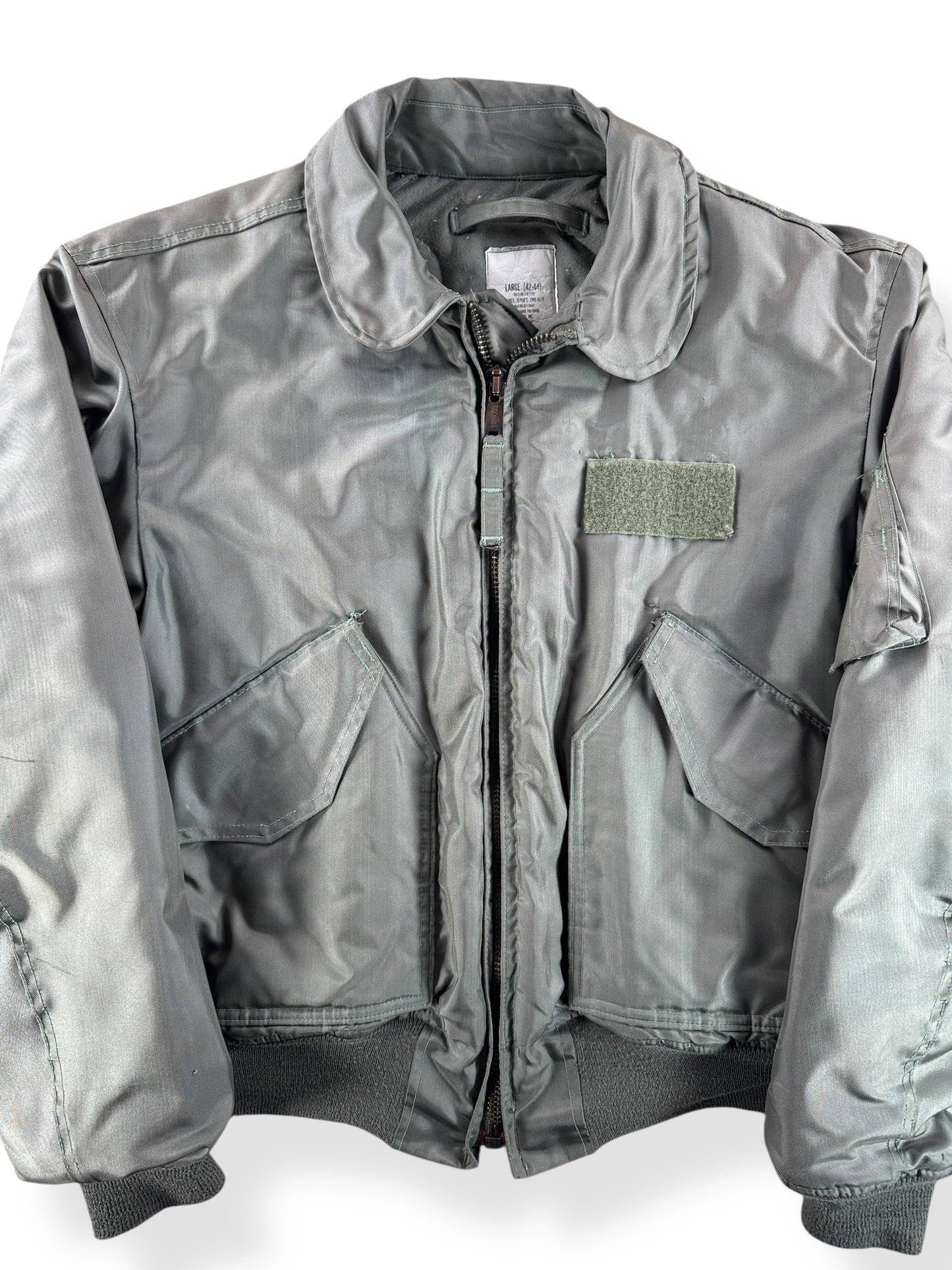 Front Close Up of Vintage CWU-45 Flight Jacket SZ L