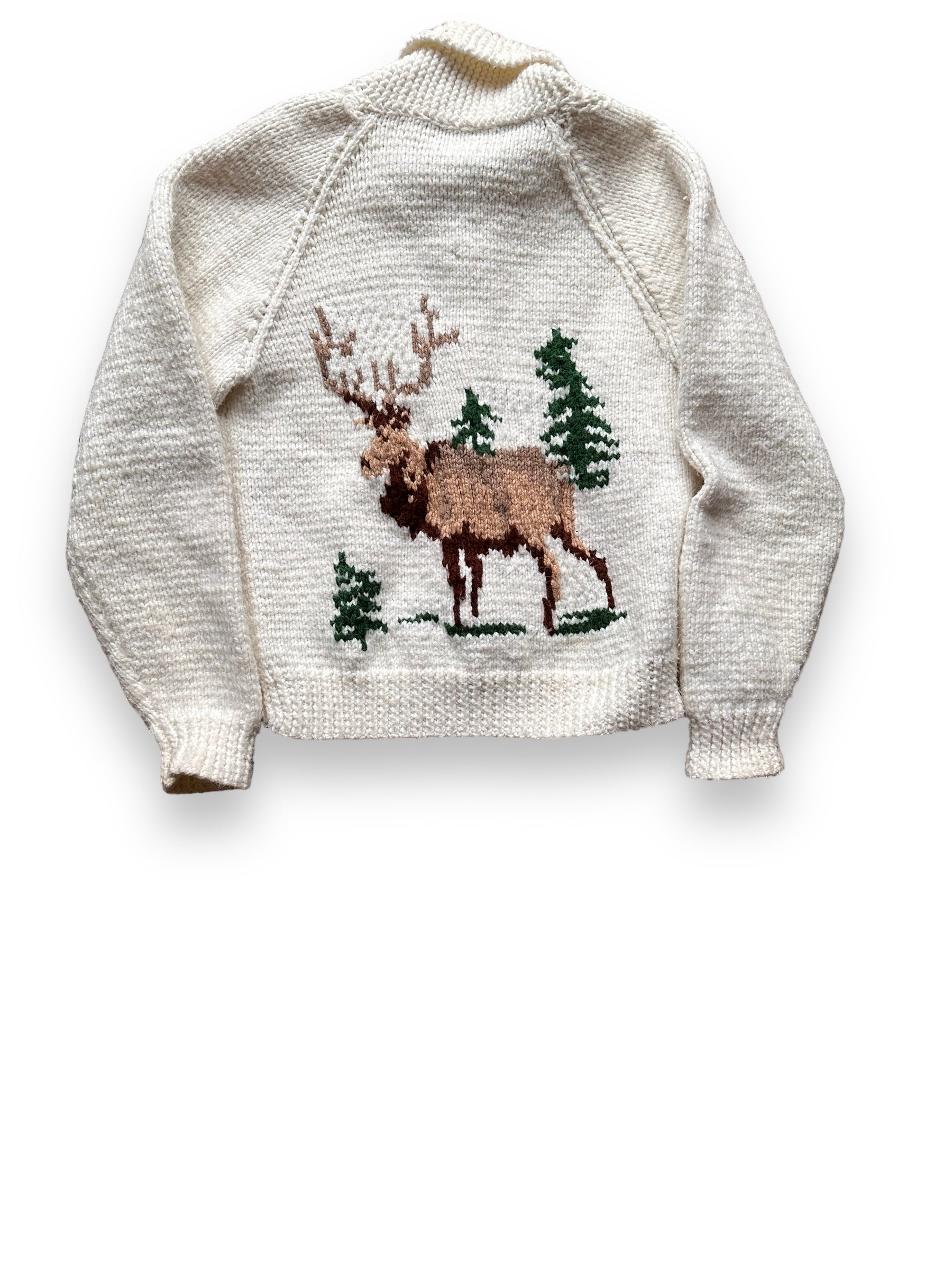 Rear View of Vintage Deer Wool Cowichan Style Sweater SZ M | Vintage Cowichan Sweaters Seattle | Barn Owl Vintage Seattle