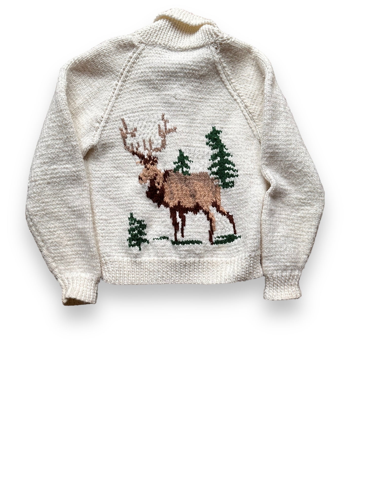 Rear View of Vintage Deer Wool Cowichan Style Sweater SZ M | Vintage Cowichan Sweaters Seattle | Barn Owl Vintage Seattle