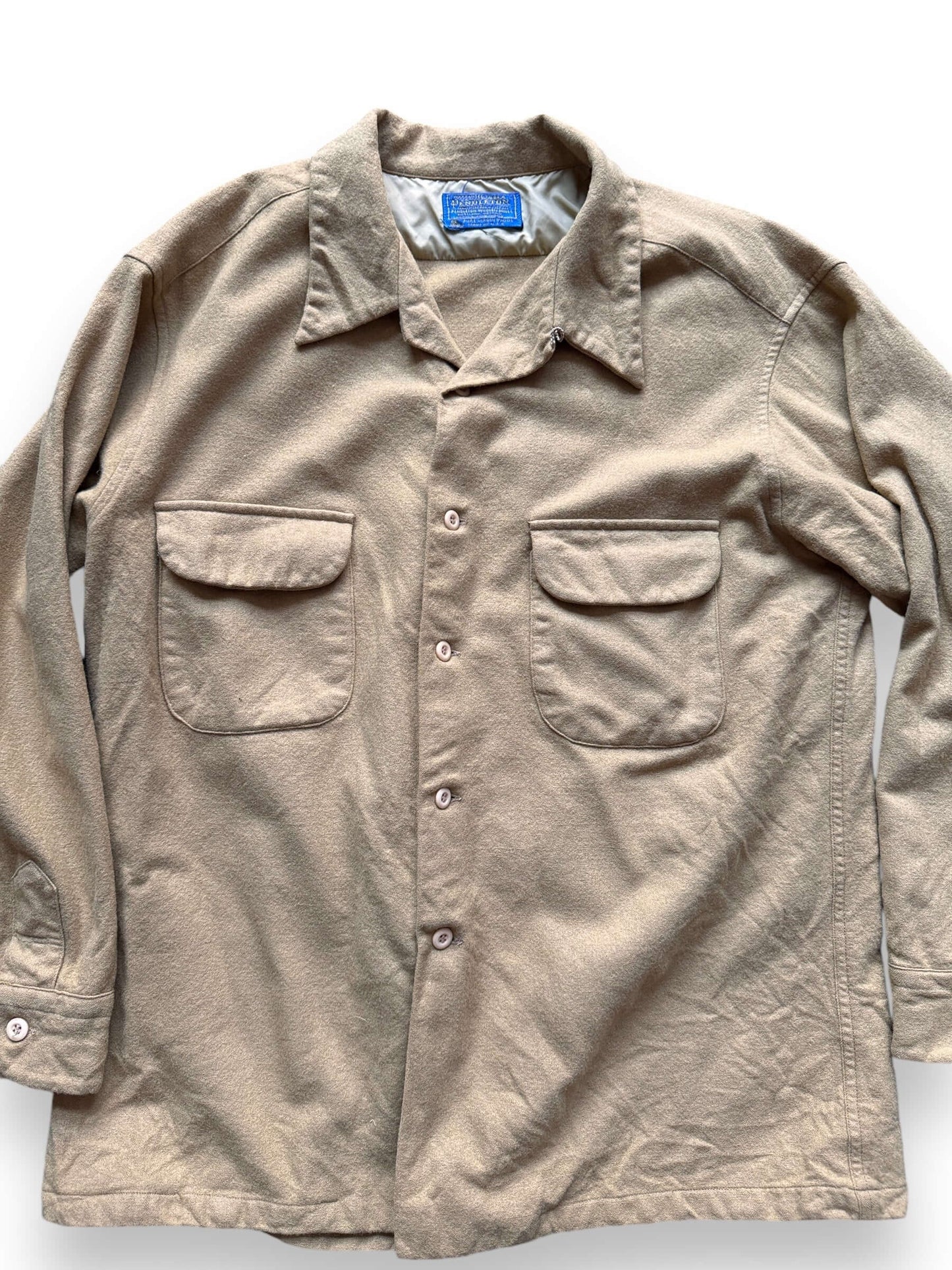 Front Detail on Vintage Pendleton Camel Wool Board Shirt SZ L