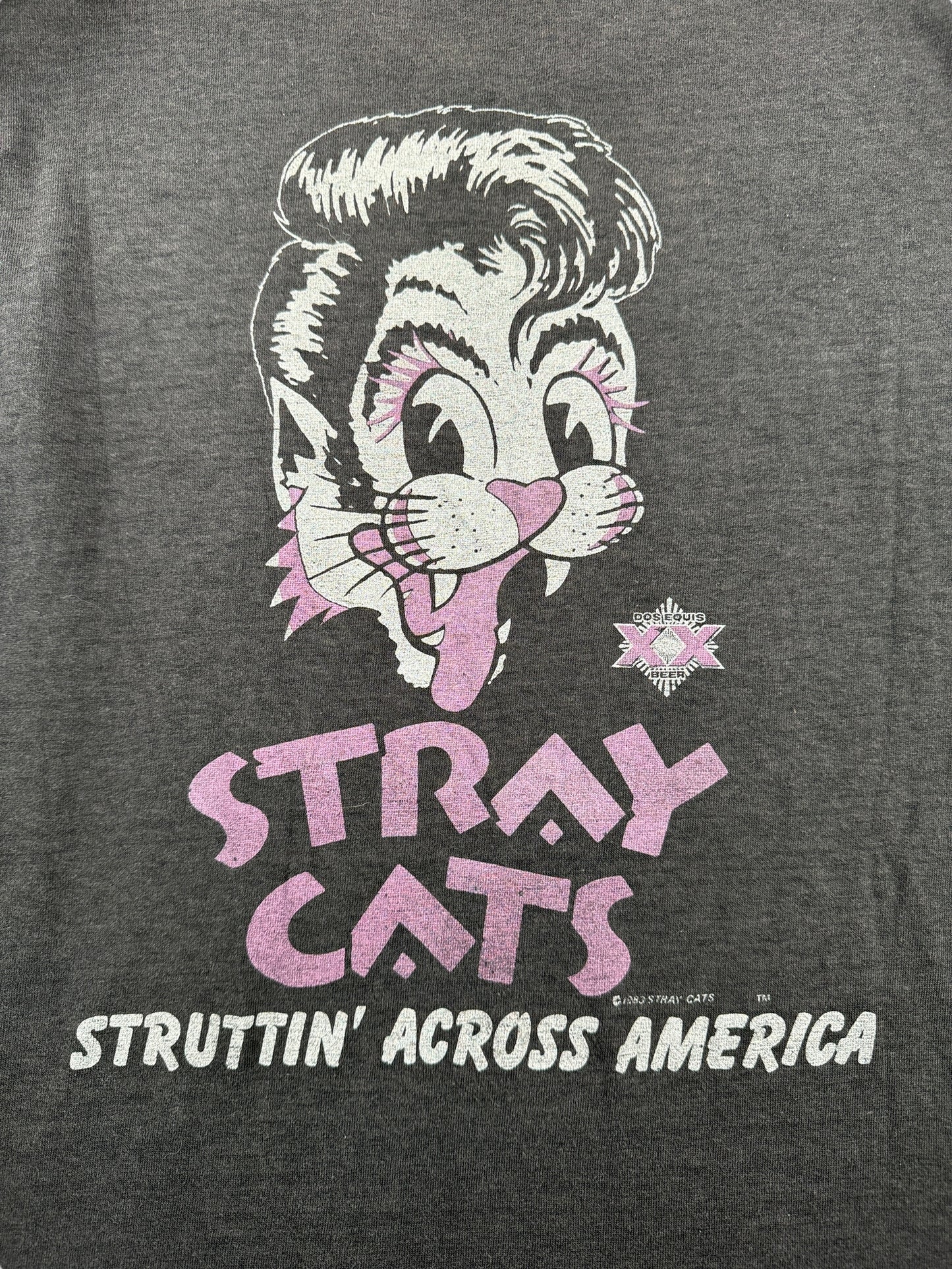Back Graphic of Vintage 1983 Stray Cats Struttin Across America Tour Tee SZ M