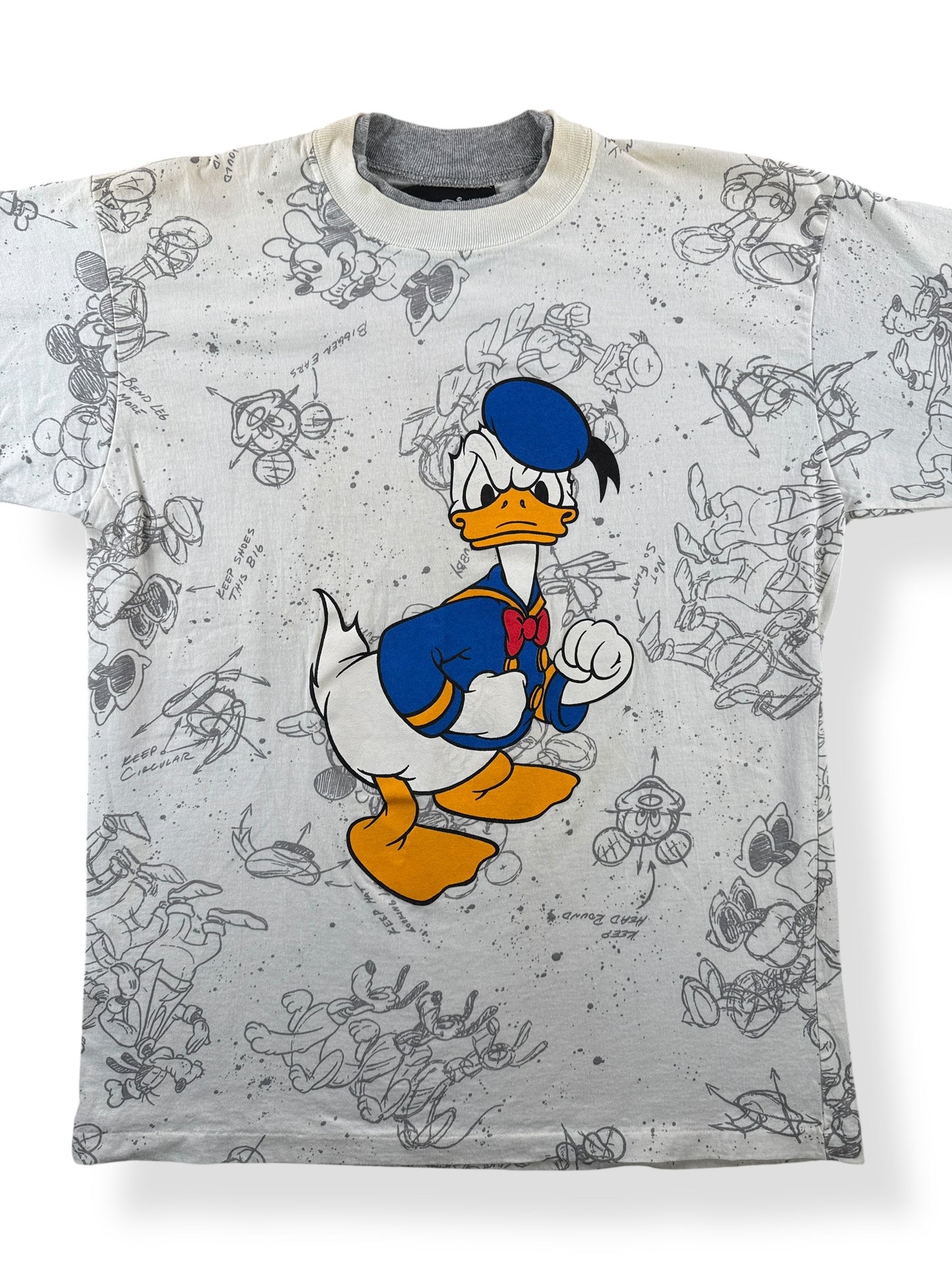 Front Close Up of Vintage Donald Duck AOP Tee SZ L