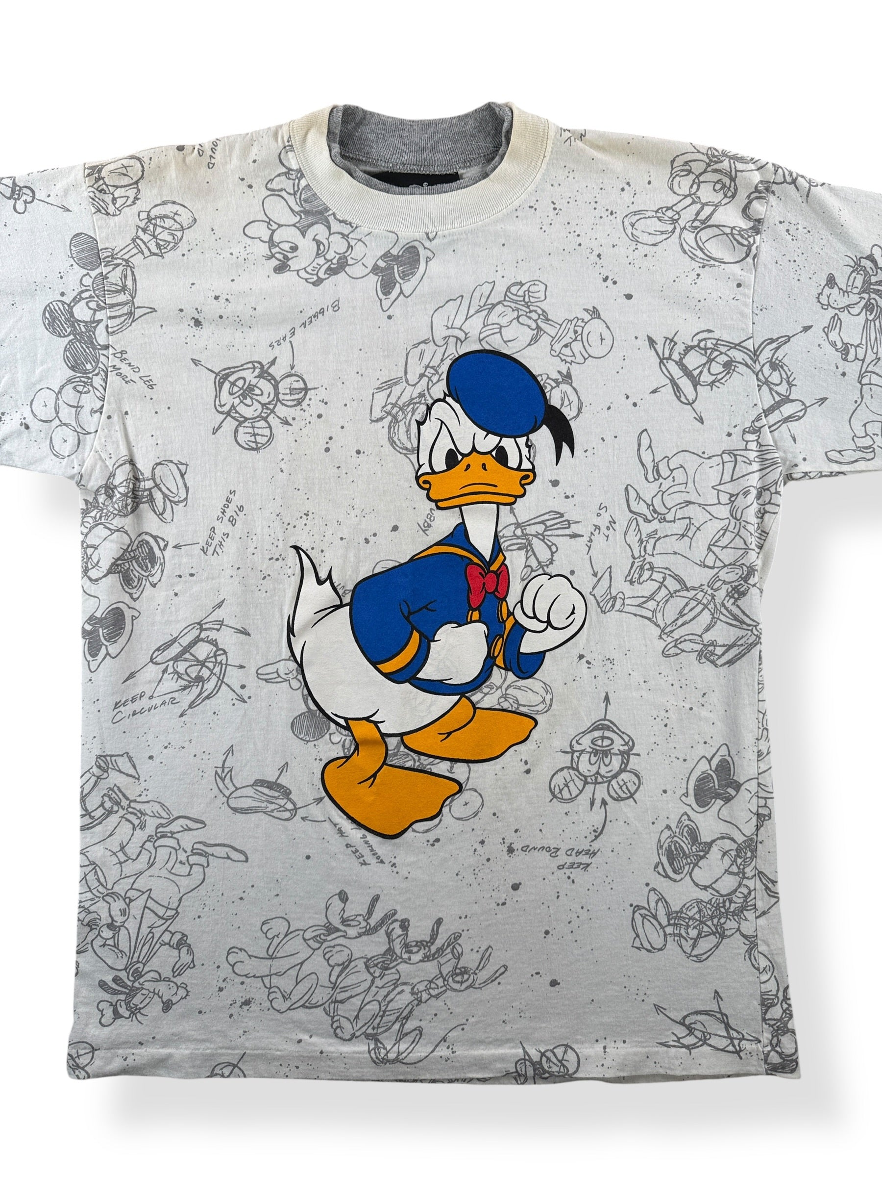 Front Close Up of Vintage Donald Duck AOP Tee SZ L
