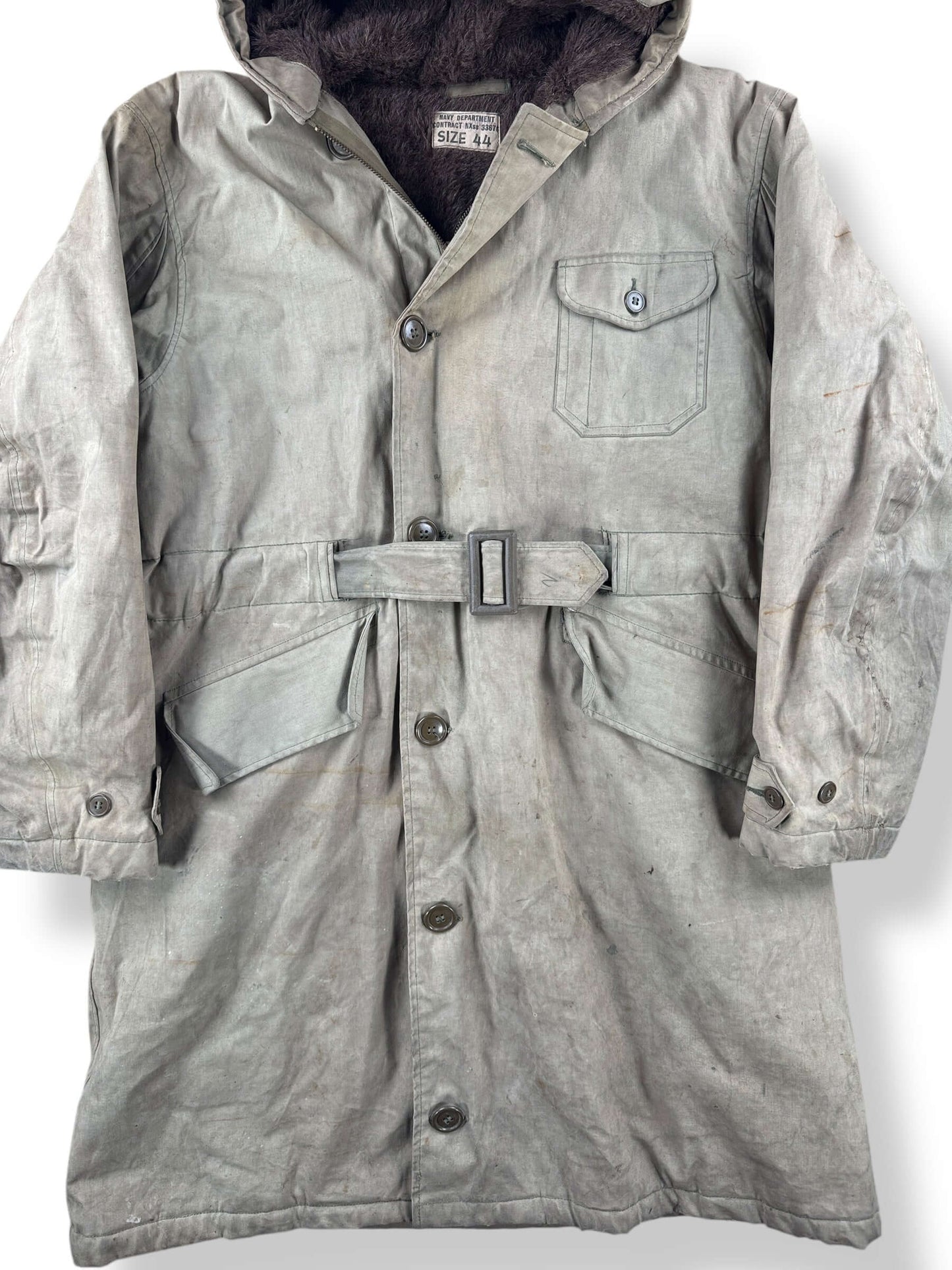 Front Close Up of Vintage WWII Torpedoman's Deck Jacket SZ 44 AS IS