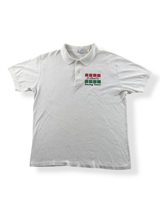 Front of Vintage Oh Boy! Oberto Hydroplane Racing Polo SZ L
